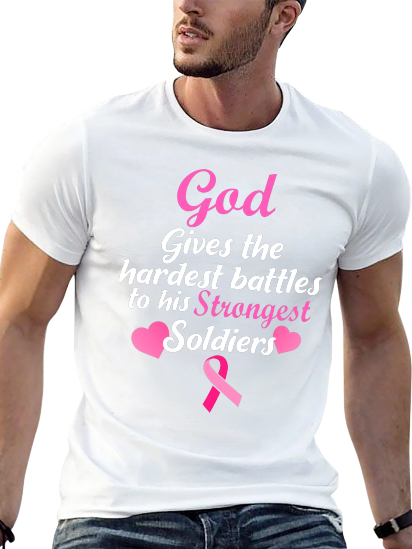 God Gives Battles T-Shirt - Strongest Soldiers - Pink Ribbon