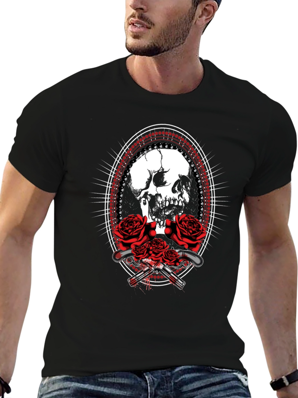 Skull & Roses Graphic Tee - Black