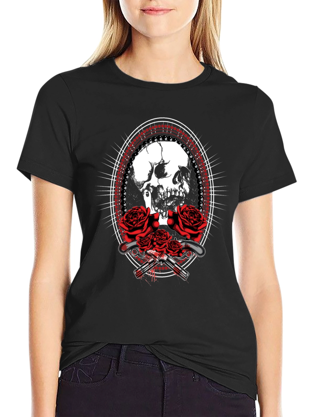 Skull & Roses Graphic Tee - Black