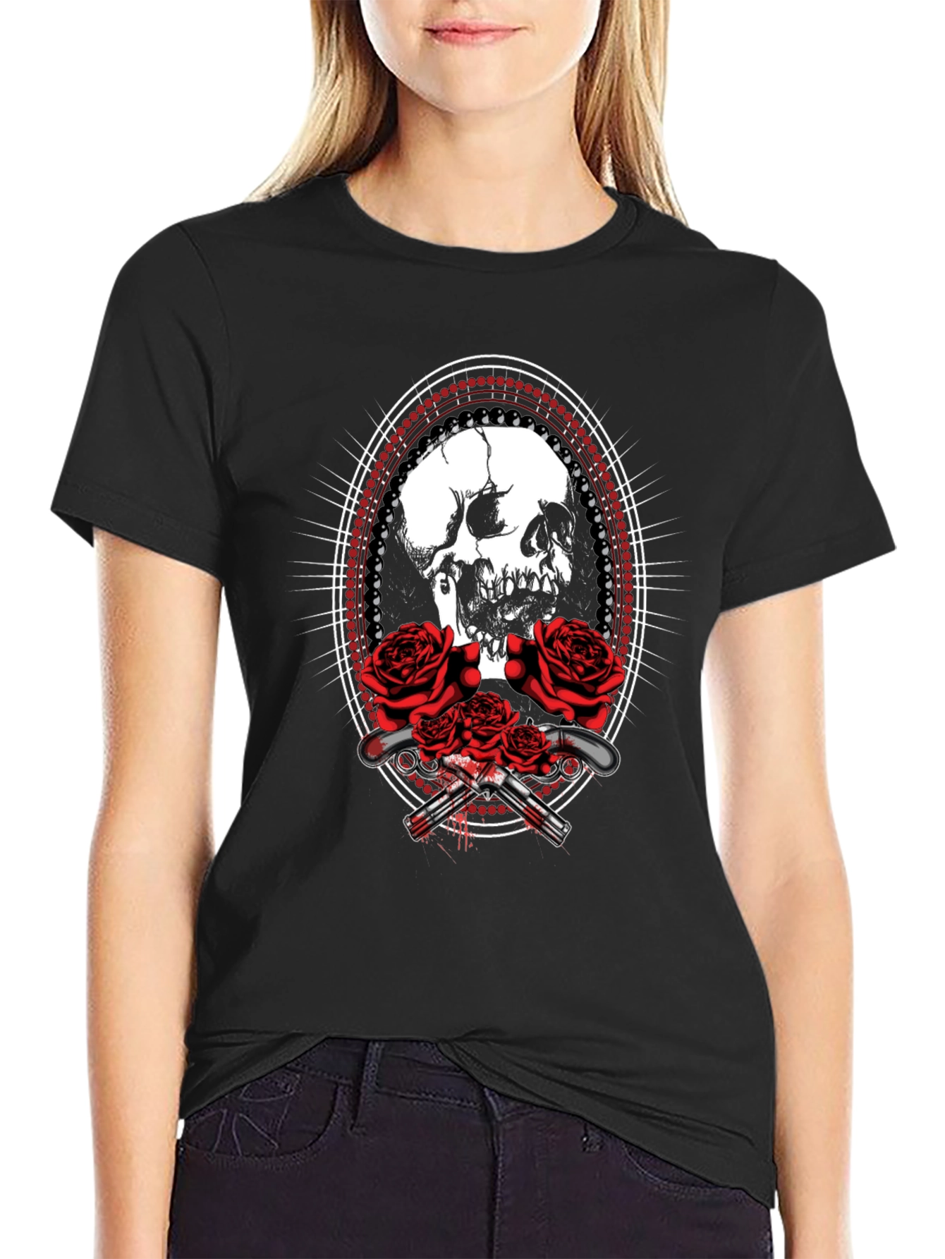 Skull & Roses Graphic Tee - Black