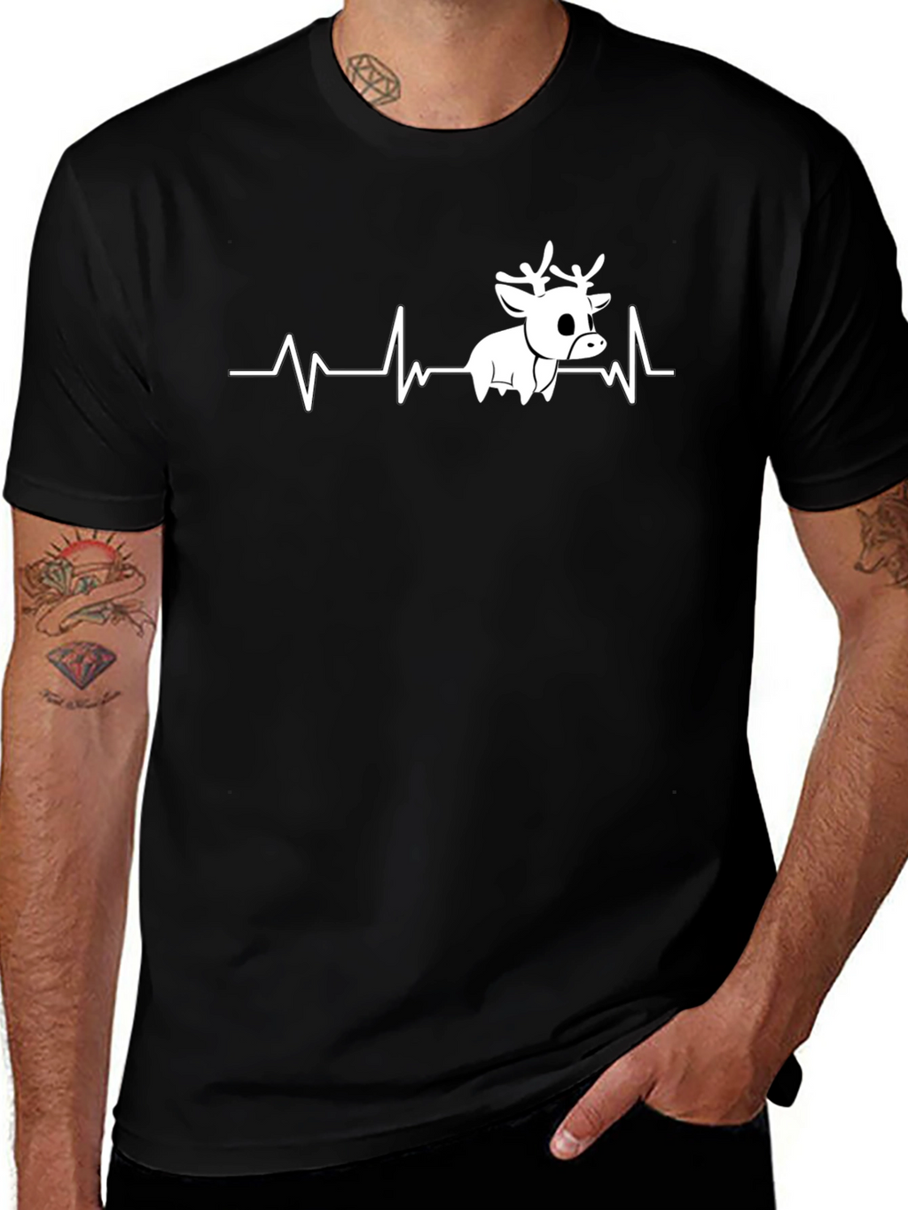 Reindeer Heartbeat T-Shirt - Novelty Graphic Tee
