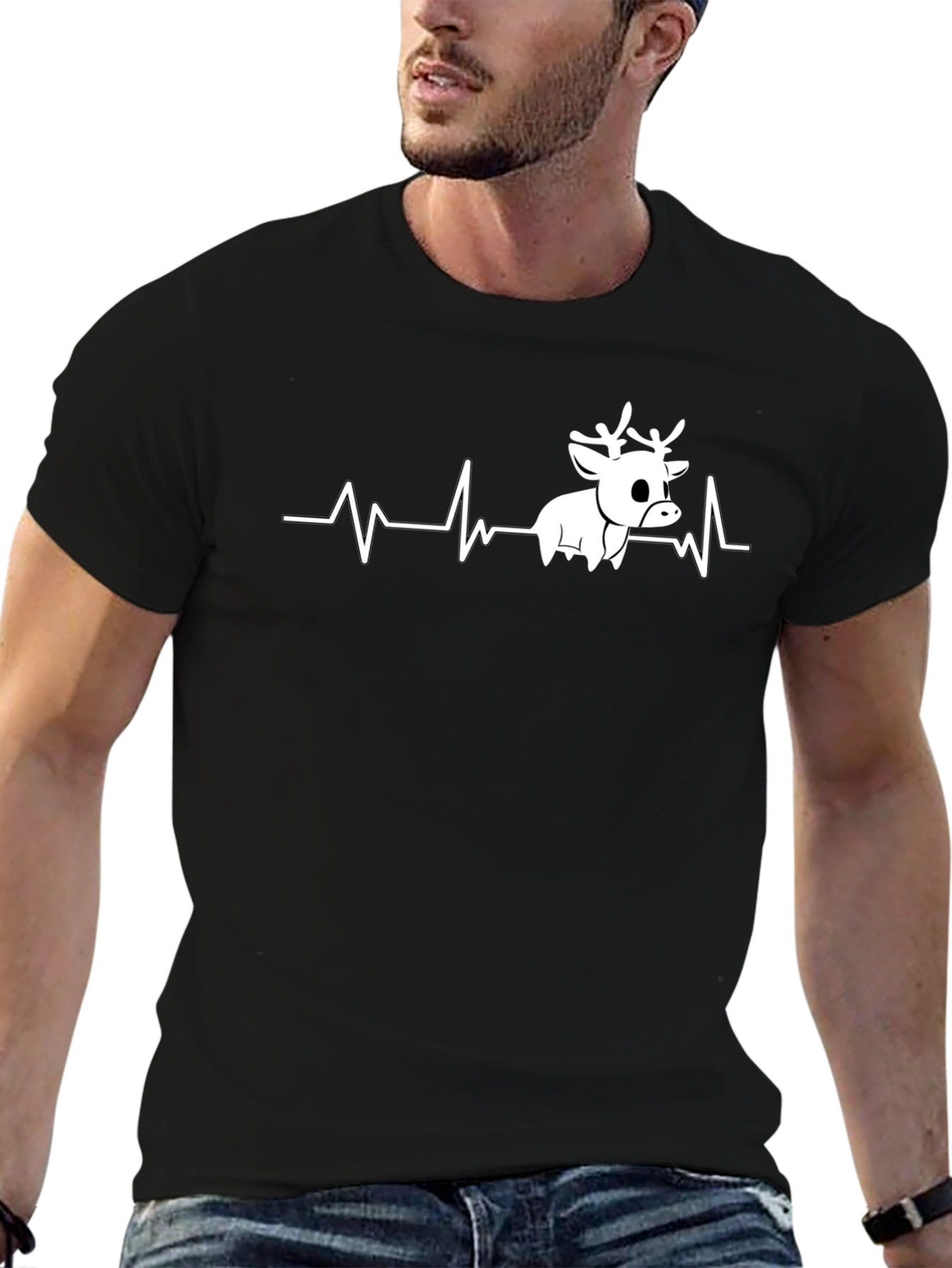 Reindeer Heartbeat T-Shirt - Novelty Graphic Tee