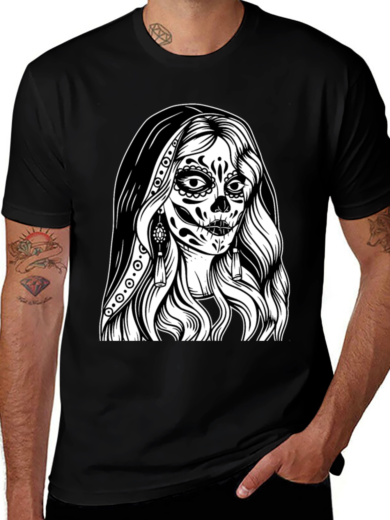 Day of the Dead Graphic Tee - Sugar Skull Woman