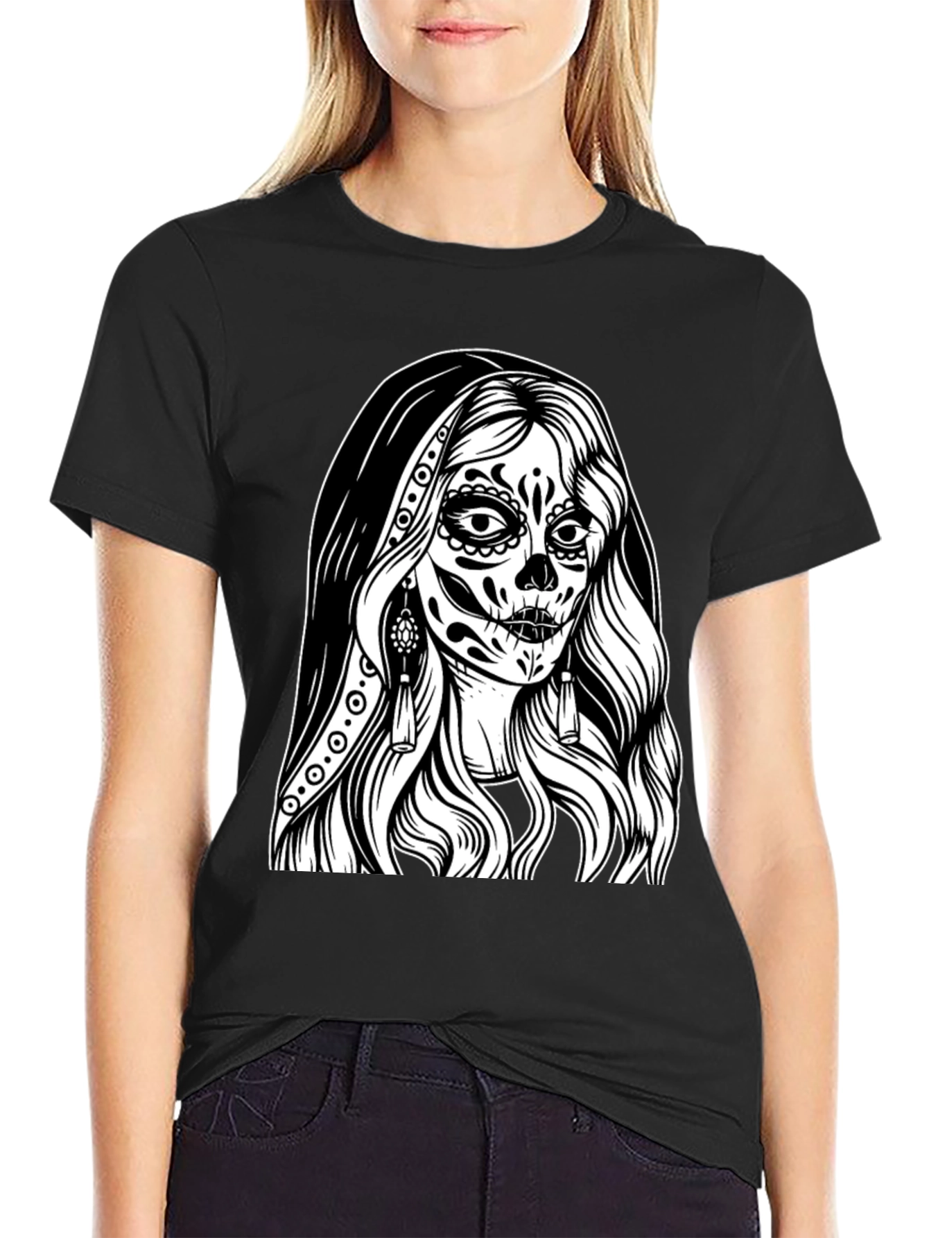 Day of the Dead Graphic Tee - Sugar Skull Woman