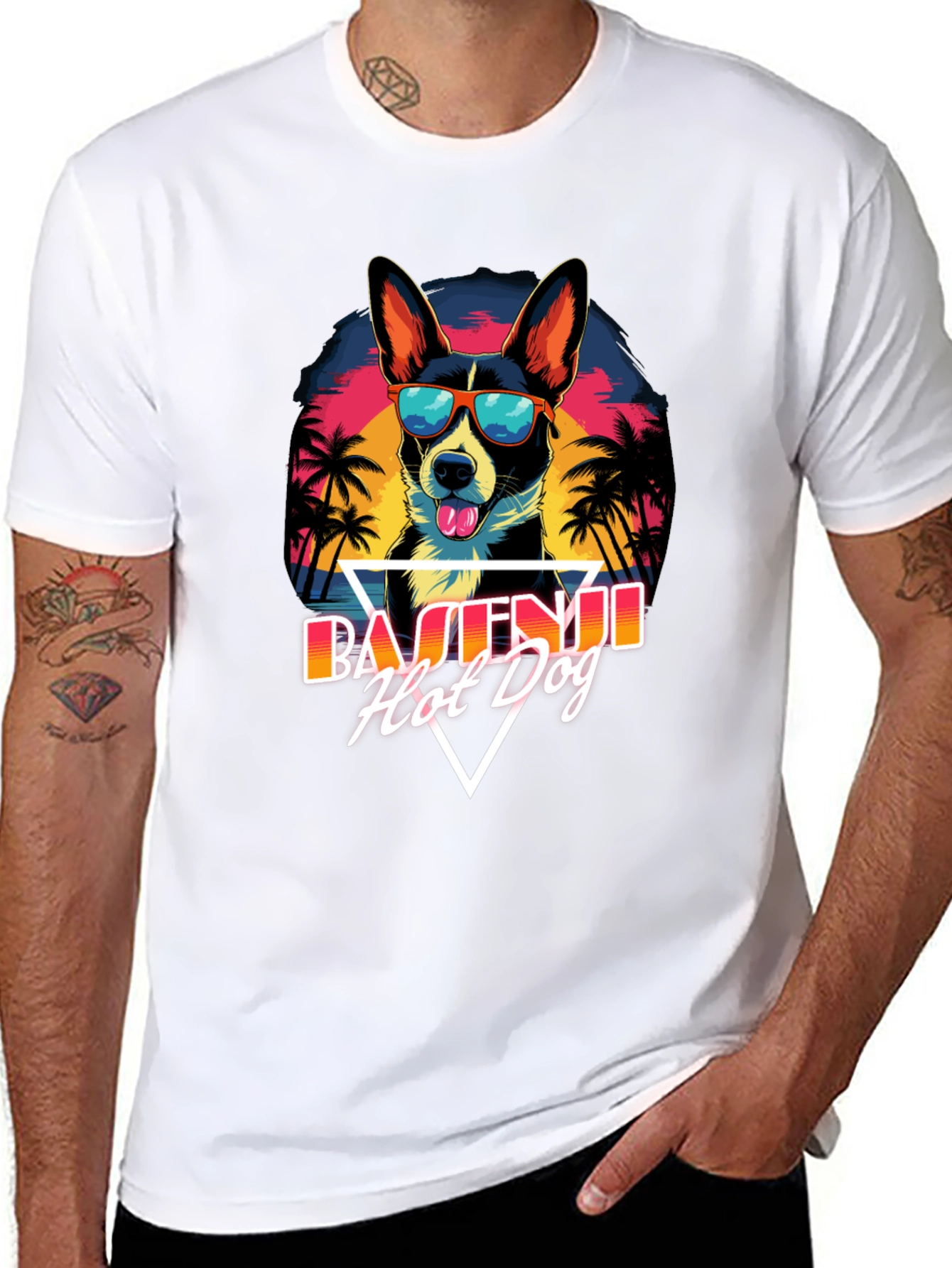 Basenji Hot Dog T-Shirt - Retro Summer Vibes