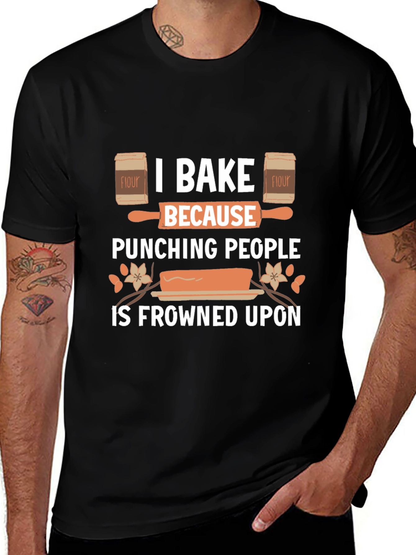 I Bake Because Punching People Is Frowned Upon Black T-Shirt