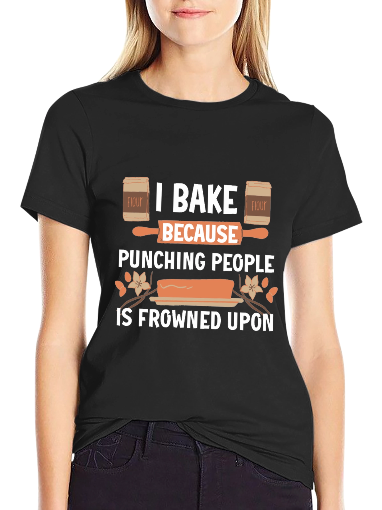I Bake Because Punching People Is Frowned Upon Black T-Shirt