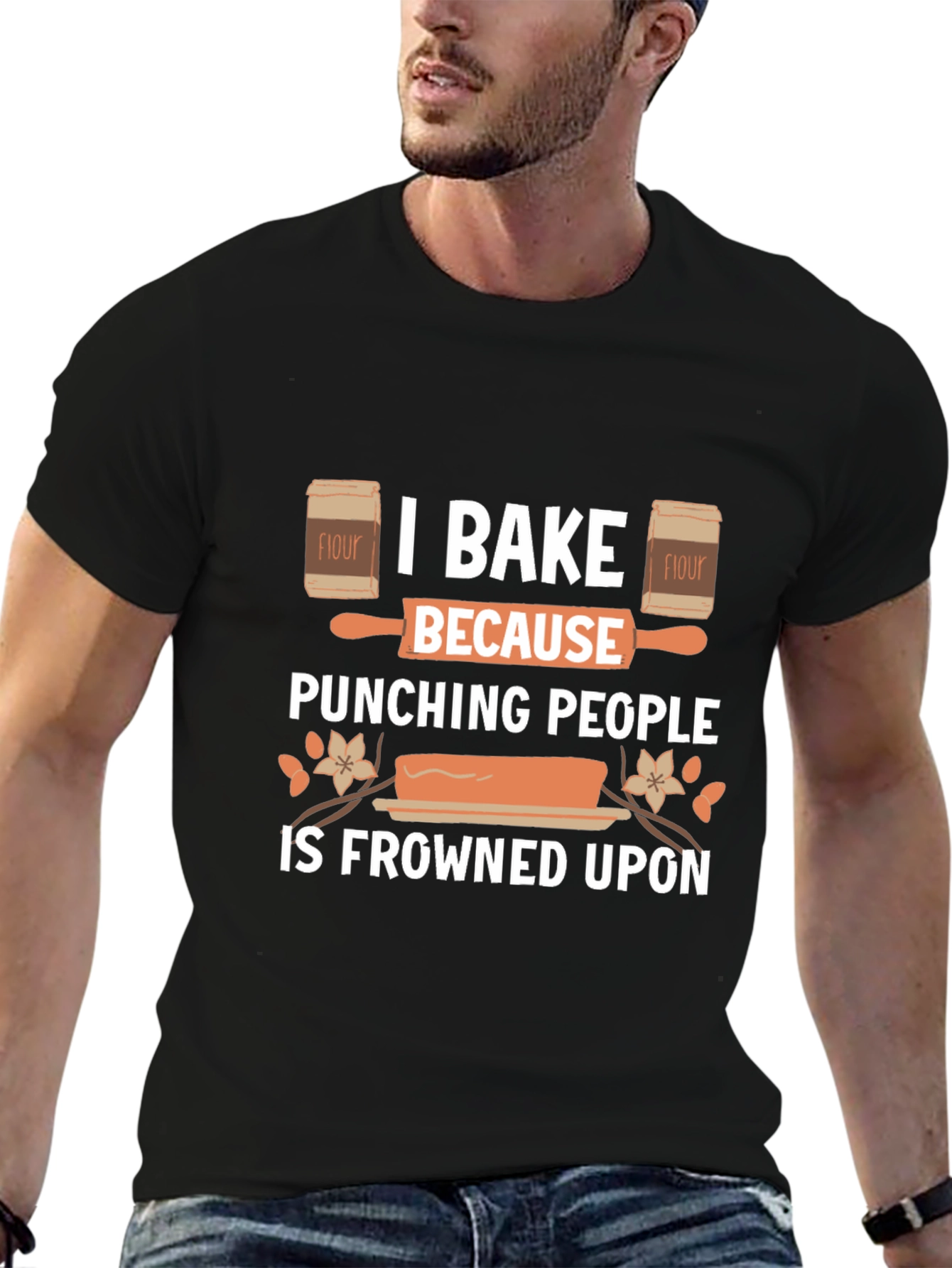 I Bake Because Punching People Is Frowned Upon Black T-Shirt