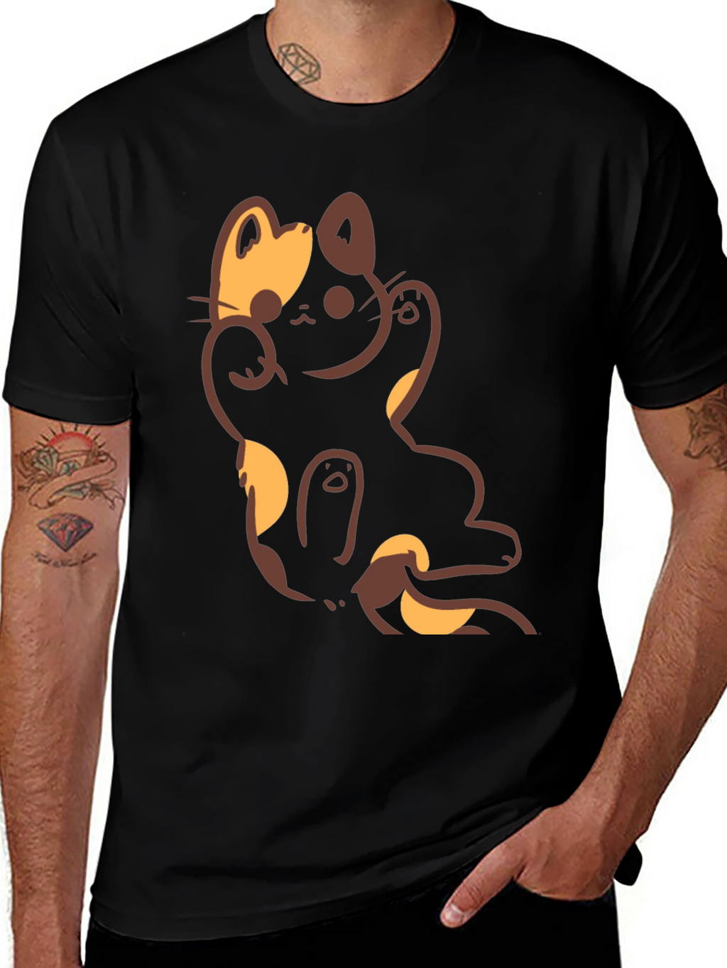 Lucky Cat Graphic Black T-Shirt