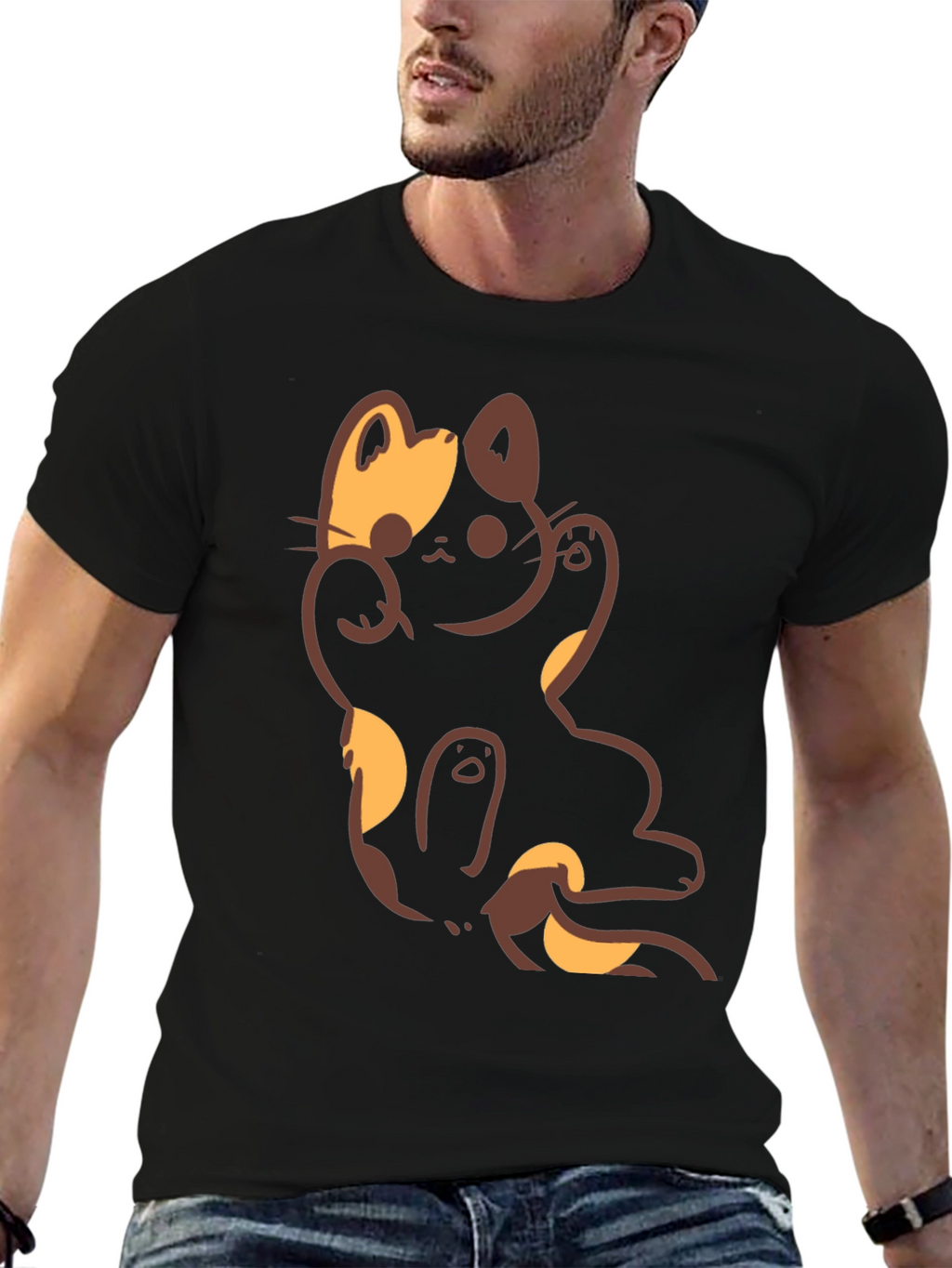 Lucky Cat Graphic Black T-Shirt