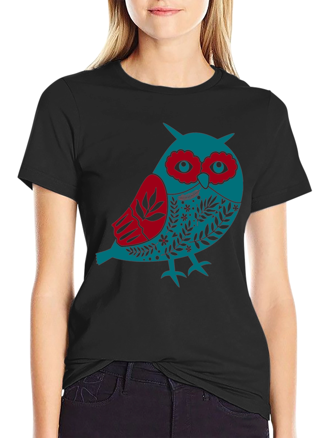 Owl Graphic Print Mens Black T-Shirt