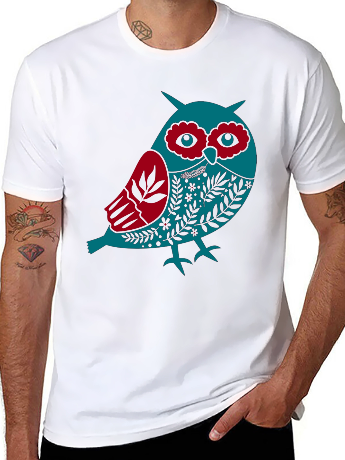 Owl Graphic Print Mens Black T-Shirt
