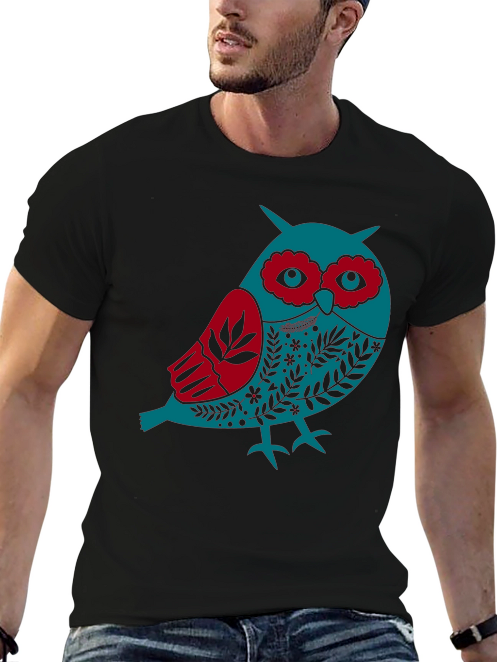 Owl Graphic Print Mens Black T-Shirt