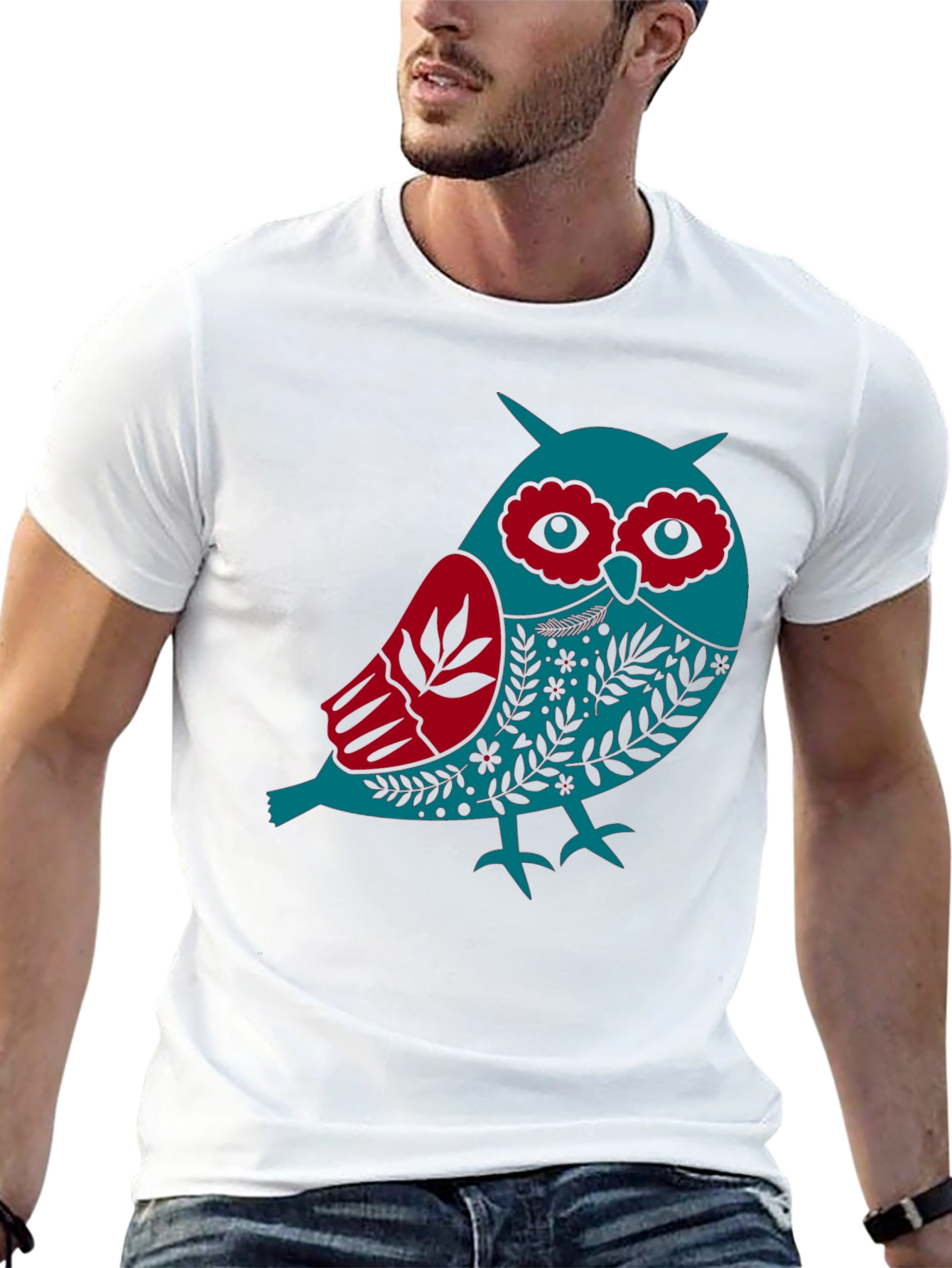 Owl Graphic Print Mens Black T-Shirt
