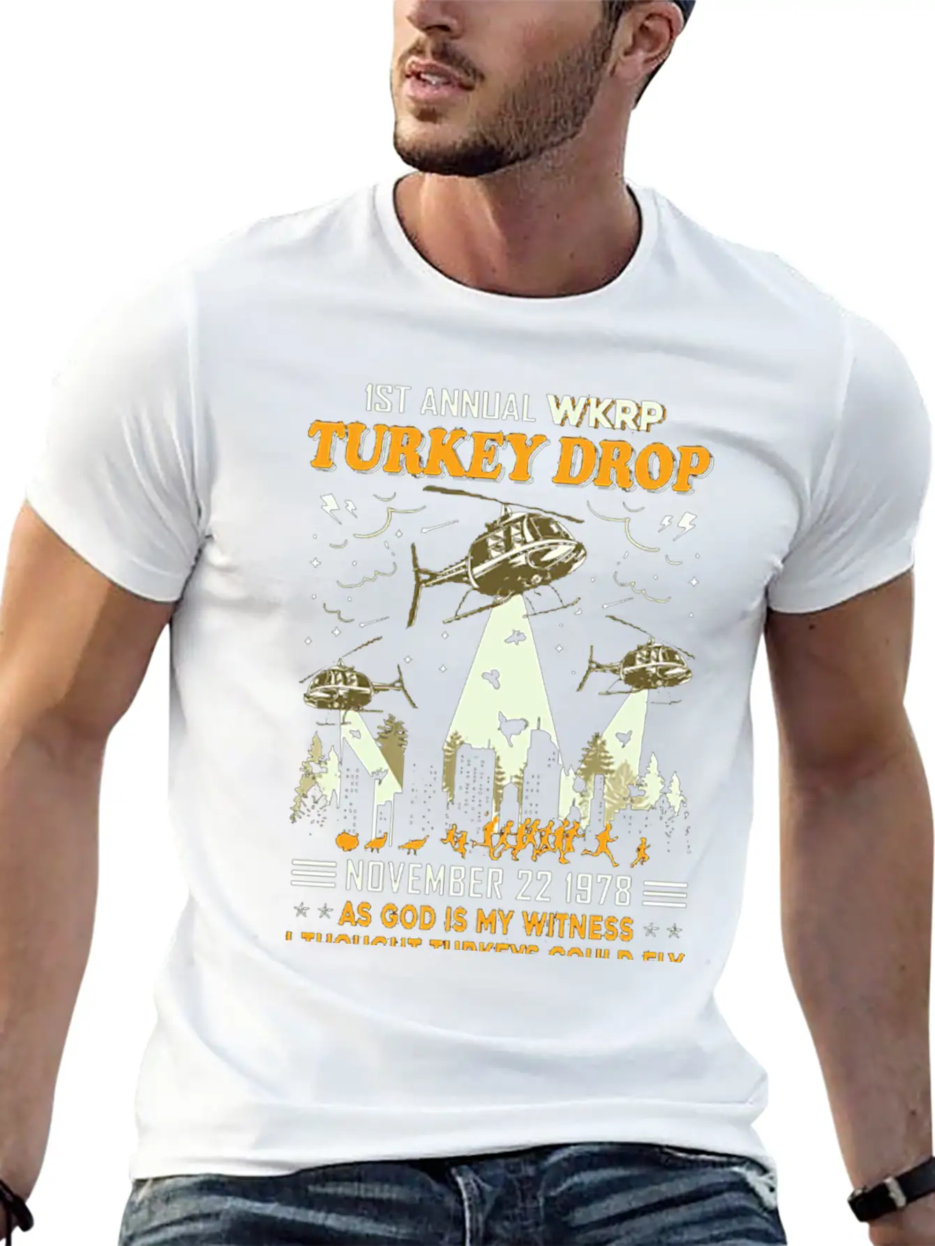 1st Annual WKRP Turkey Drop November 22 1978 Unisex Short Sleeve Soft Cotton T-Shirt – Casual Everyday Wear