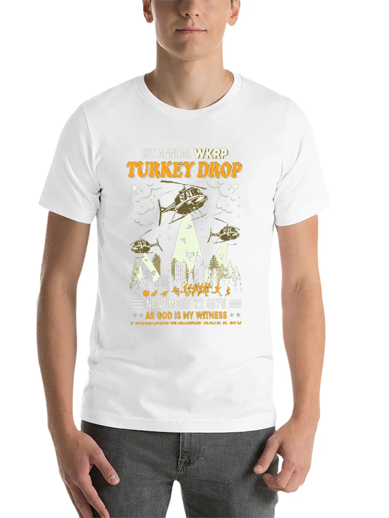 1st Annual WKRP Turkey Drop November 22 1978 Unisex Short Sleeve Soft Cotton T-Shirt – Casual Everyday Wear