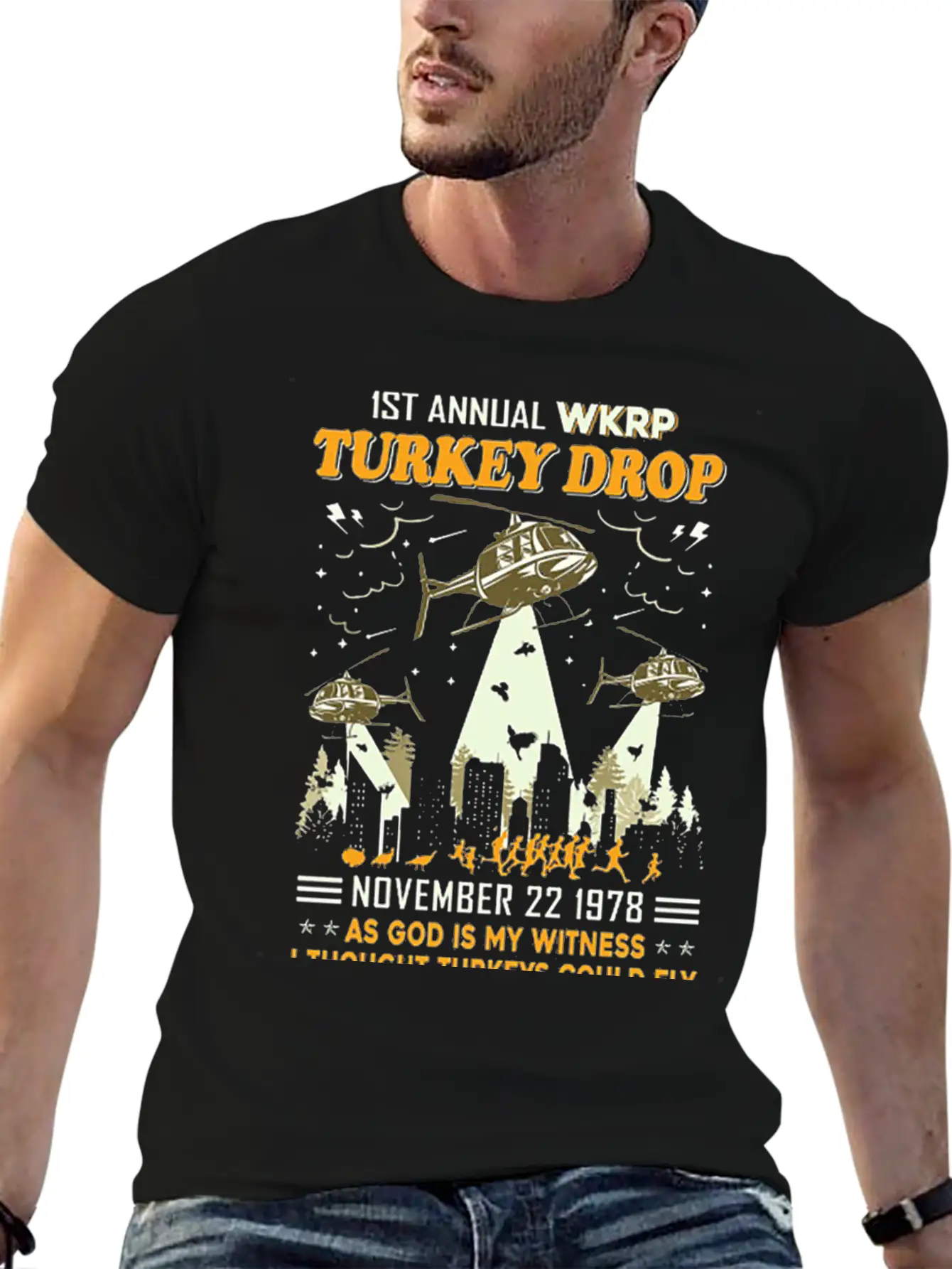 1st Annual WKRP Turkey Drop November 22 1978 Unisex Short Sleeve Soft Cotton T-Shirt – Casual Everyday Wear