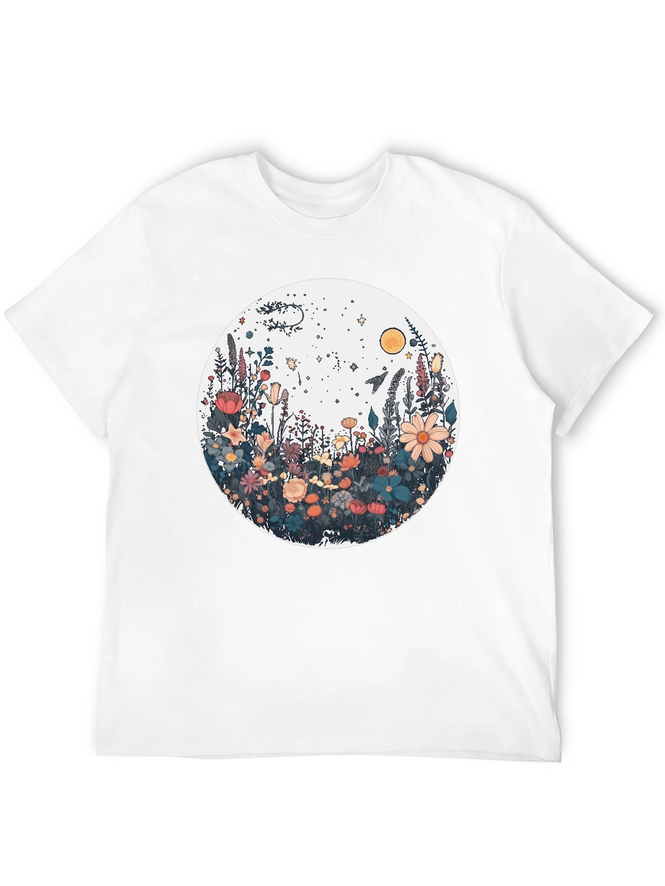 Floral Galaxy Graphic Tee - Stylish Unisex Black T-Shirt