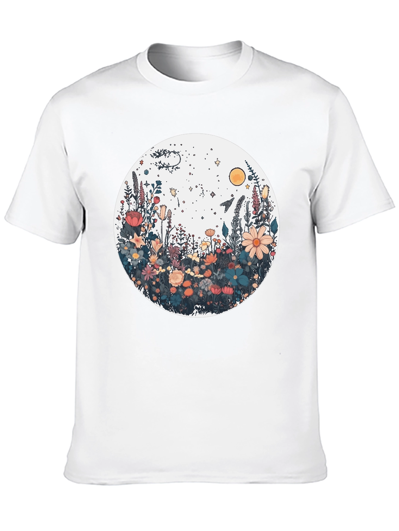 Floral Galaxy Graphic Tee - Stylish Unisex Black T-Shirt