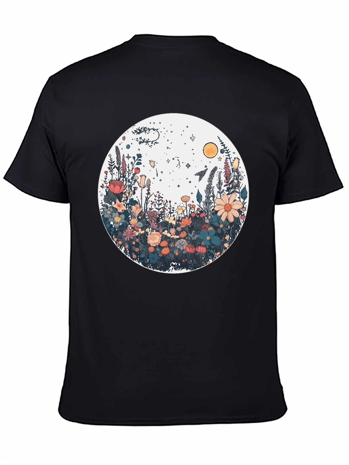 Floral Galaxy Graphic Tee - Stylish Unisex Black T-Shirt