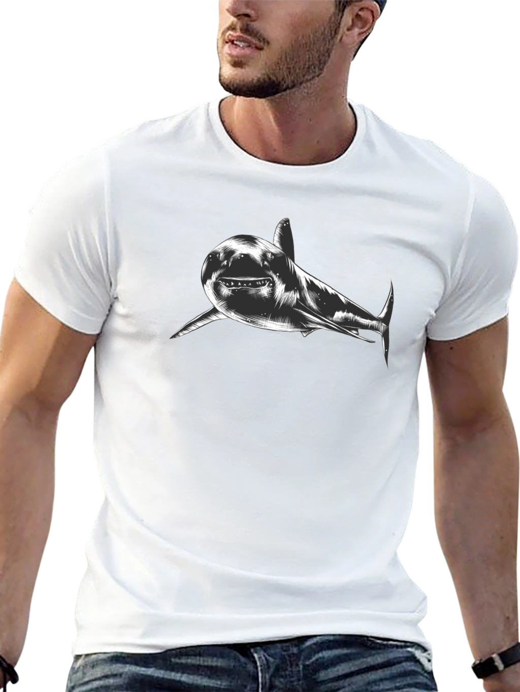 Shark Graphic Print Black T-Shirt