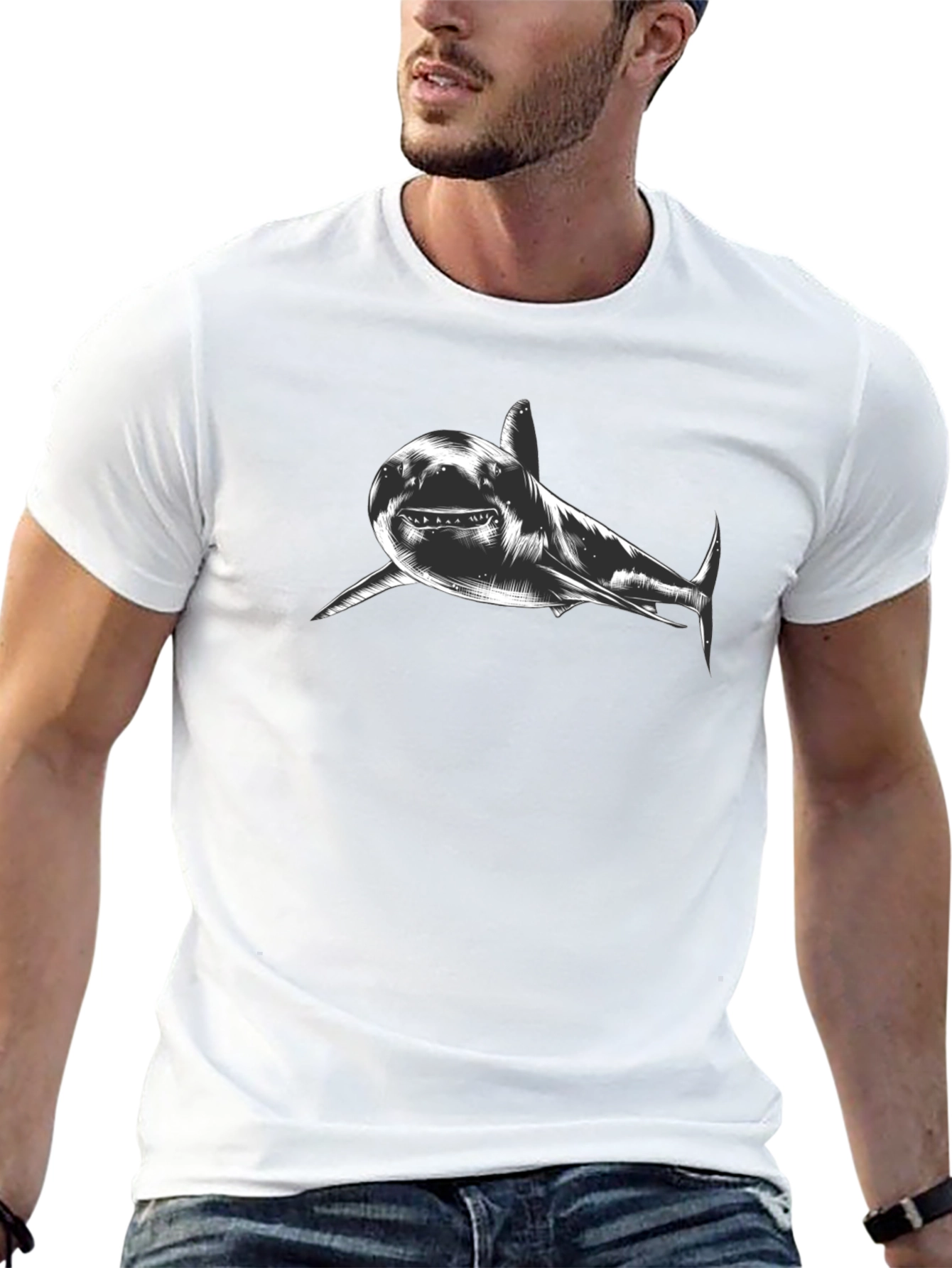 Shark Graphic Print Black T-Shirt