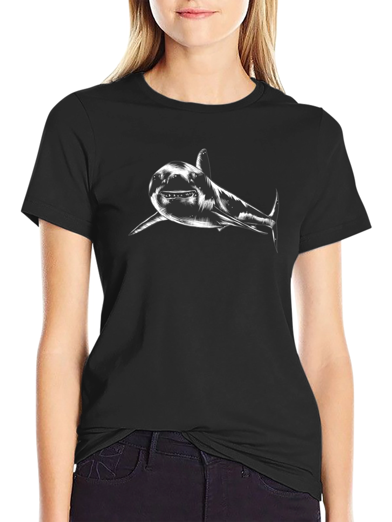 Shark Graphic Print Black T-Shirt