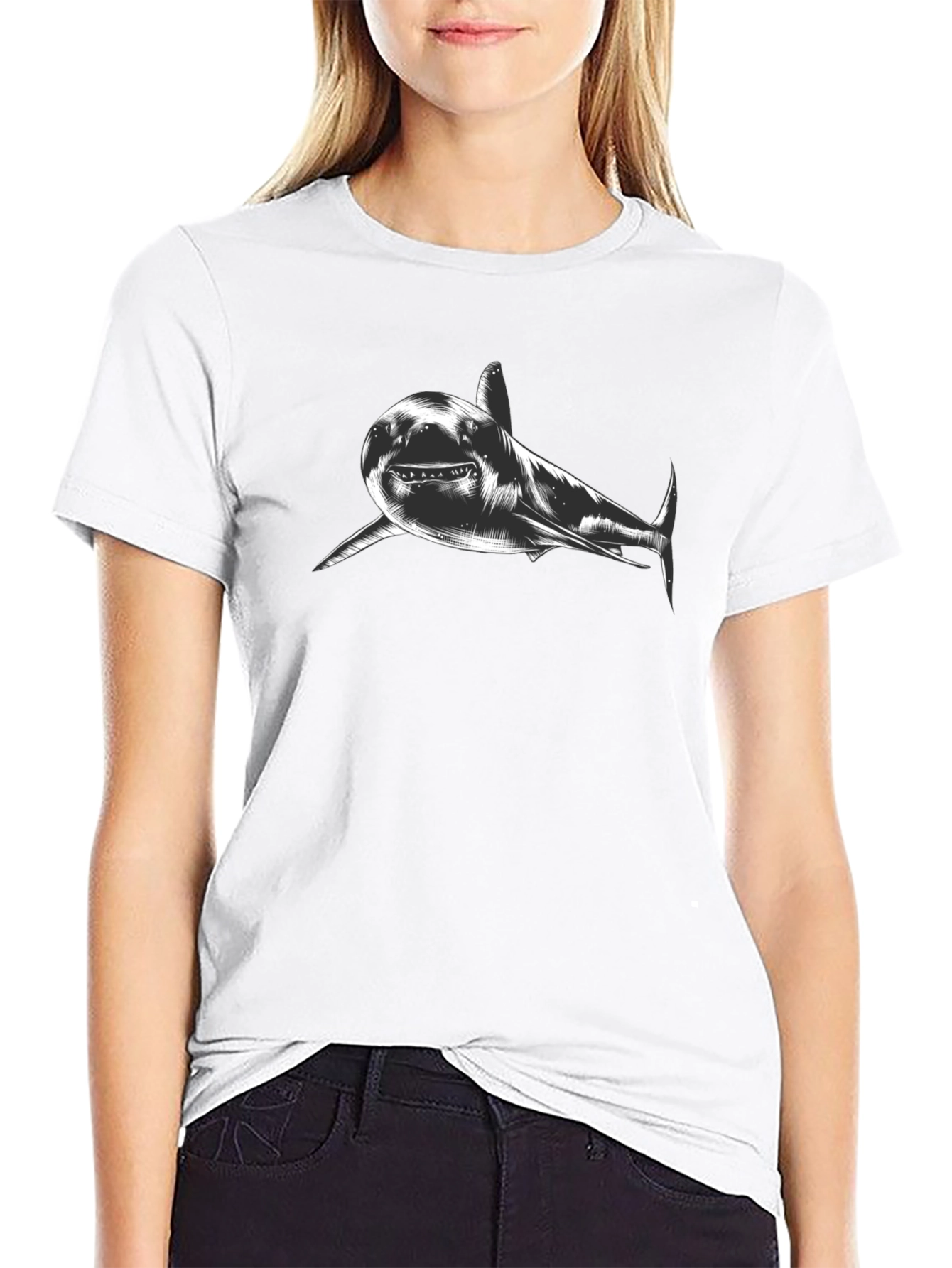 Shark Graphic Print Black T-Shirt