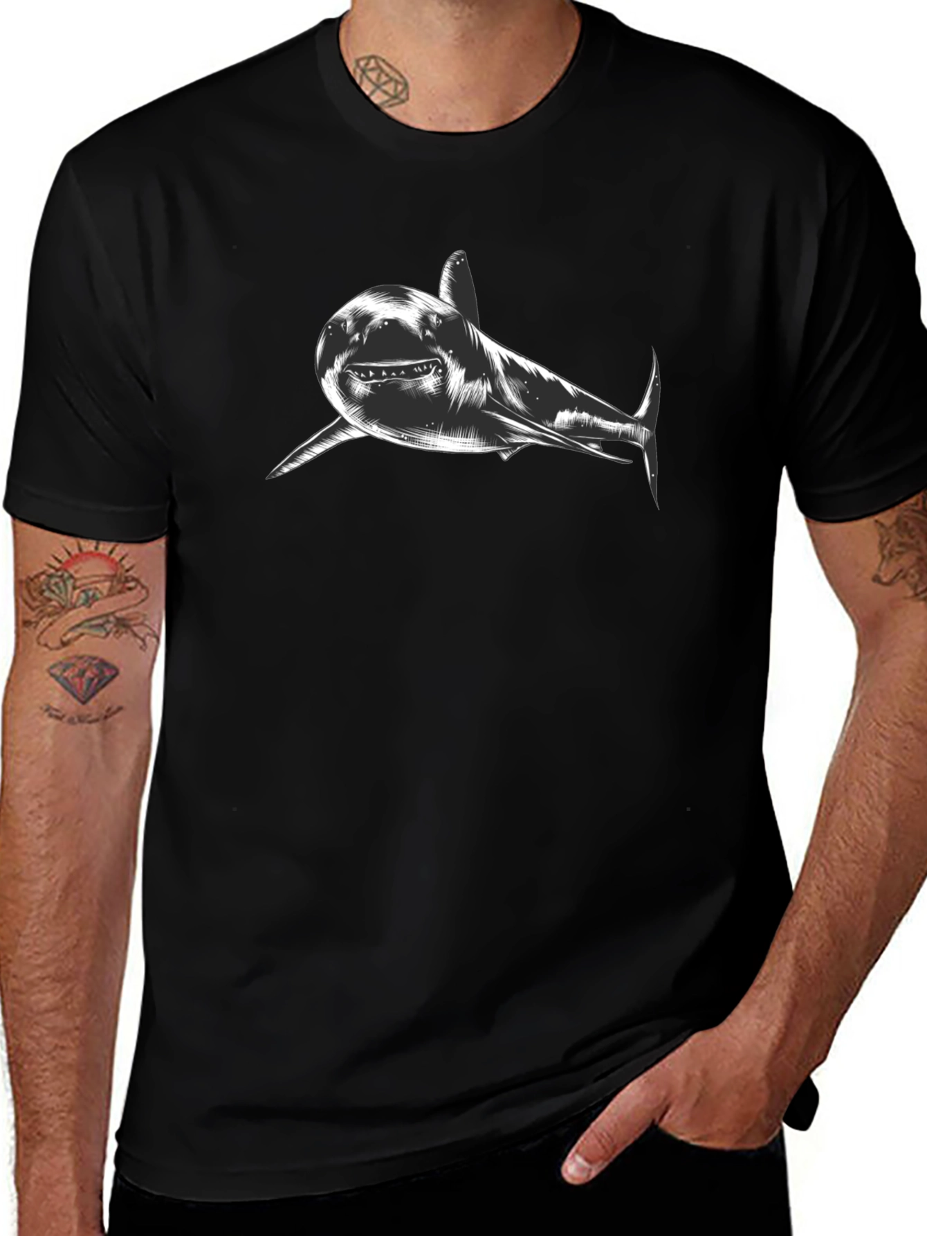 Shark Graphic Print Black T-Shirt