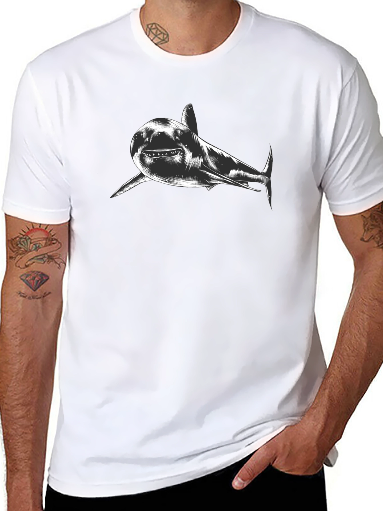 Shark Graphic Print Black T-Shirt