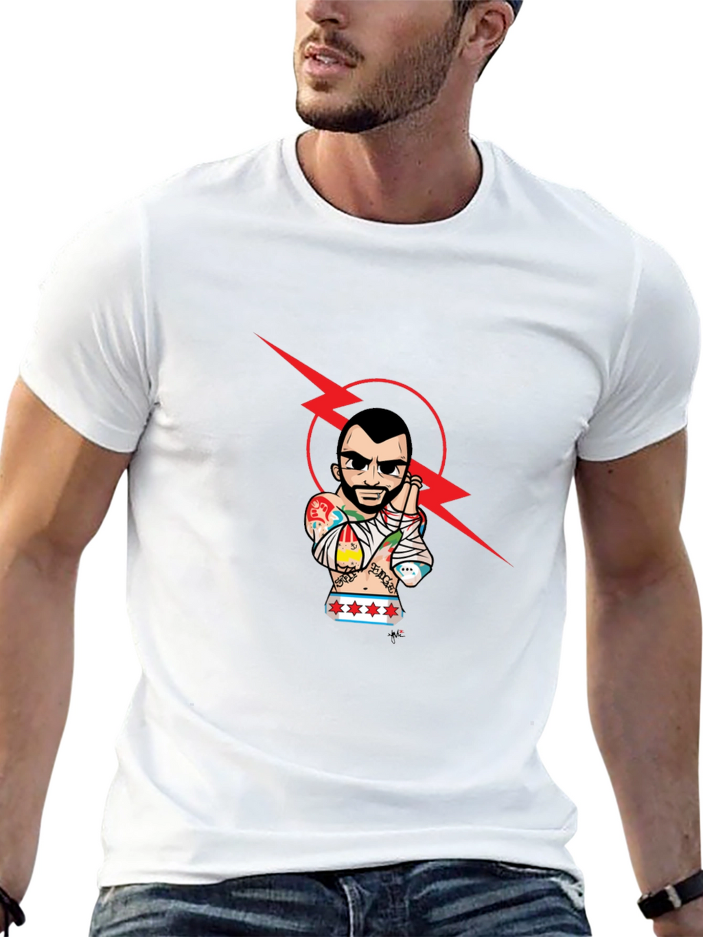 Graphic Tee - Tattooed Wrestler with Lightning Bolt