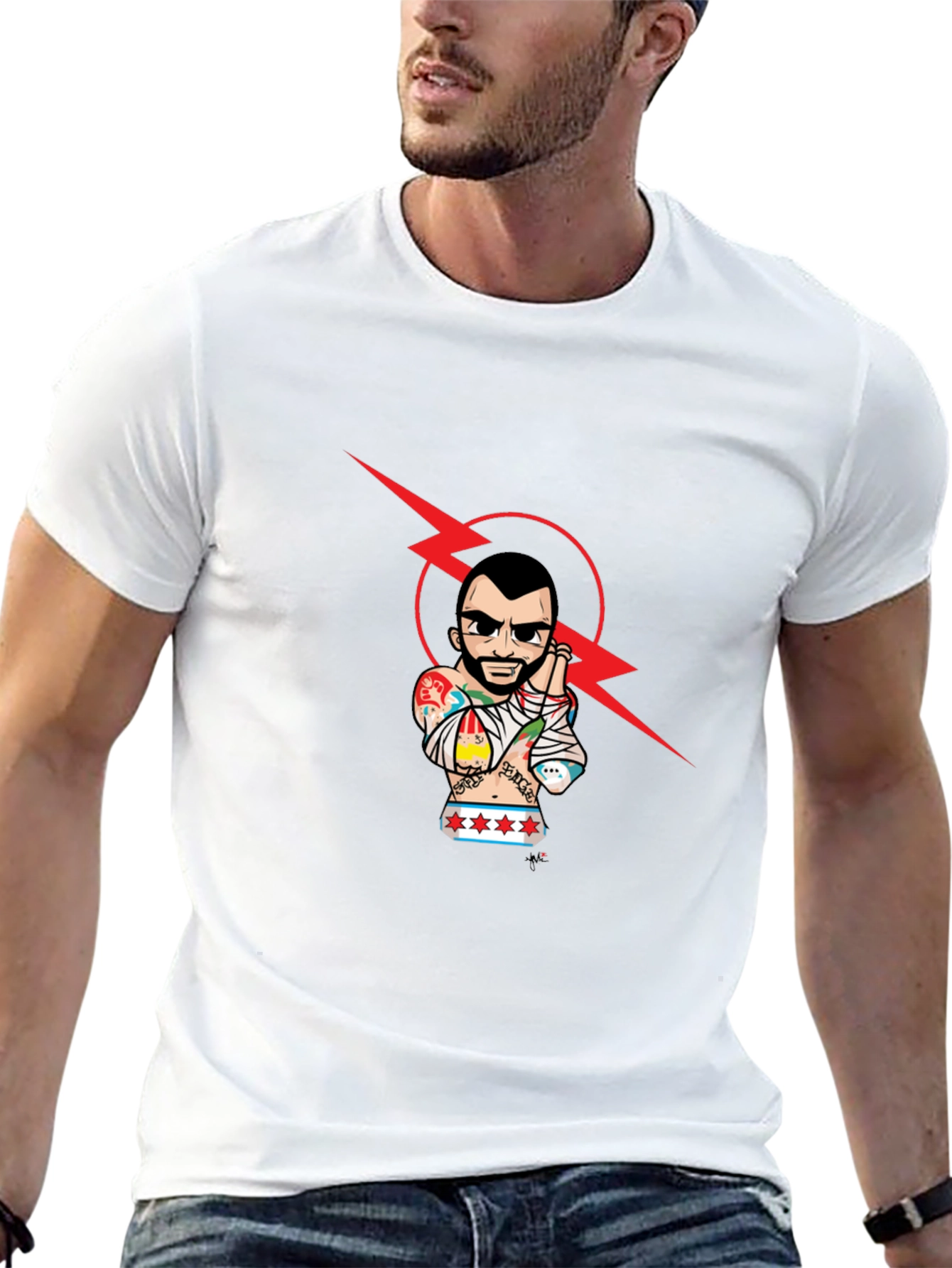 Graphic Tee - Tattooed Wrestler with Lightning Bolt