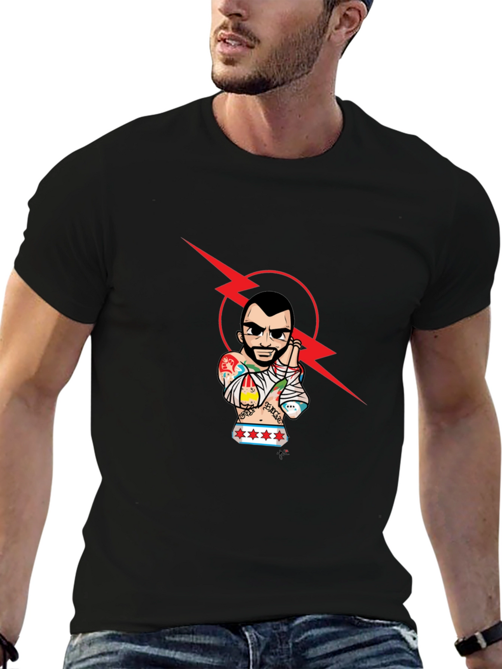 Graphic Tee - Tattooed Wrestler with Lightning Bolt