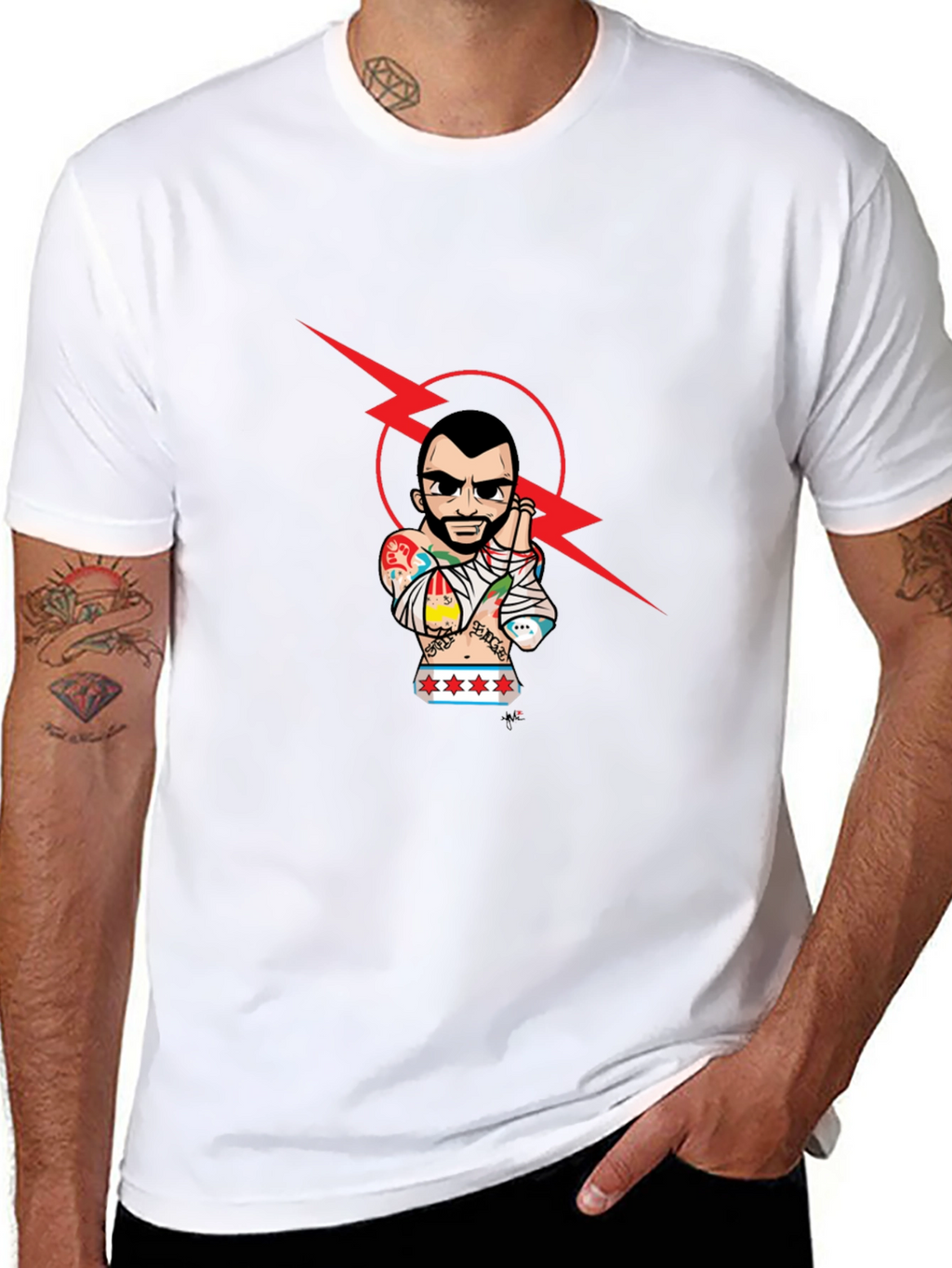 Graphic Tee - Tattooed Wrestler with Lightning Bolt