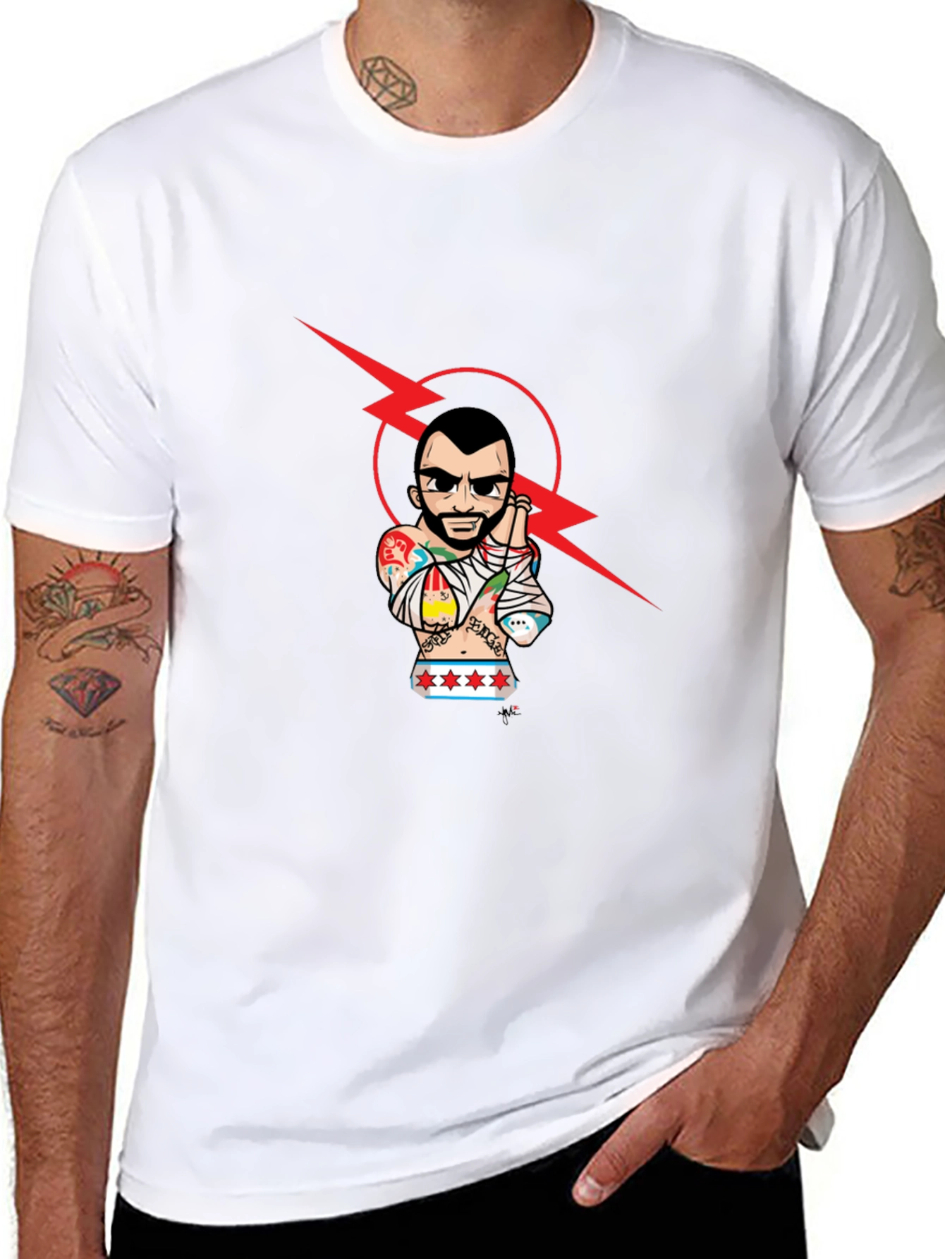 Graphic Tee - Tattooed Wrestler with Lightning Bolt