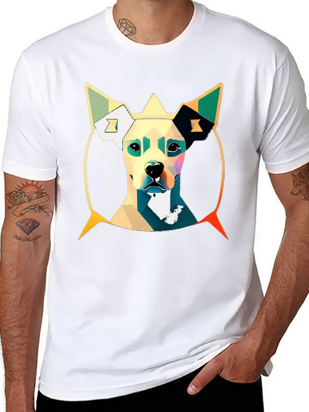 Geometric Dog Graphic Tee - Stylish Mens T-Shirt