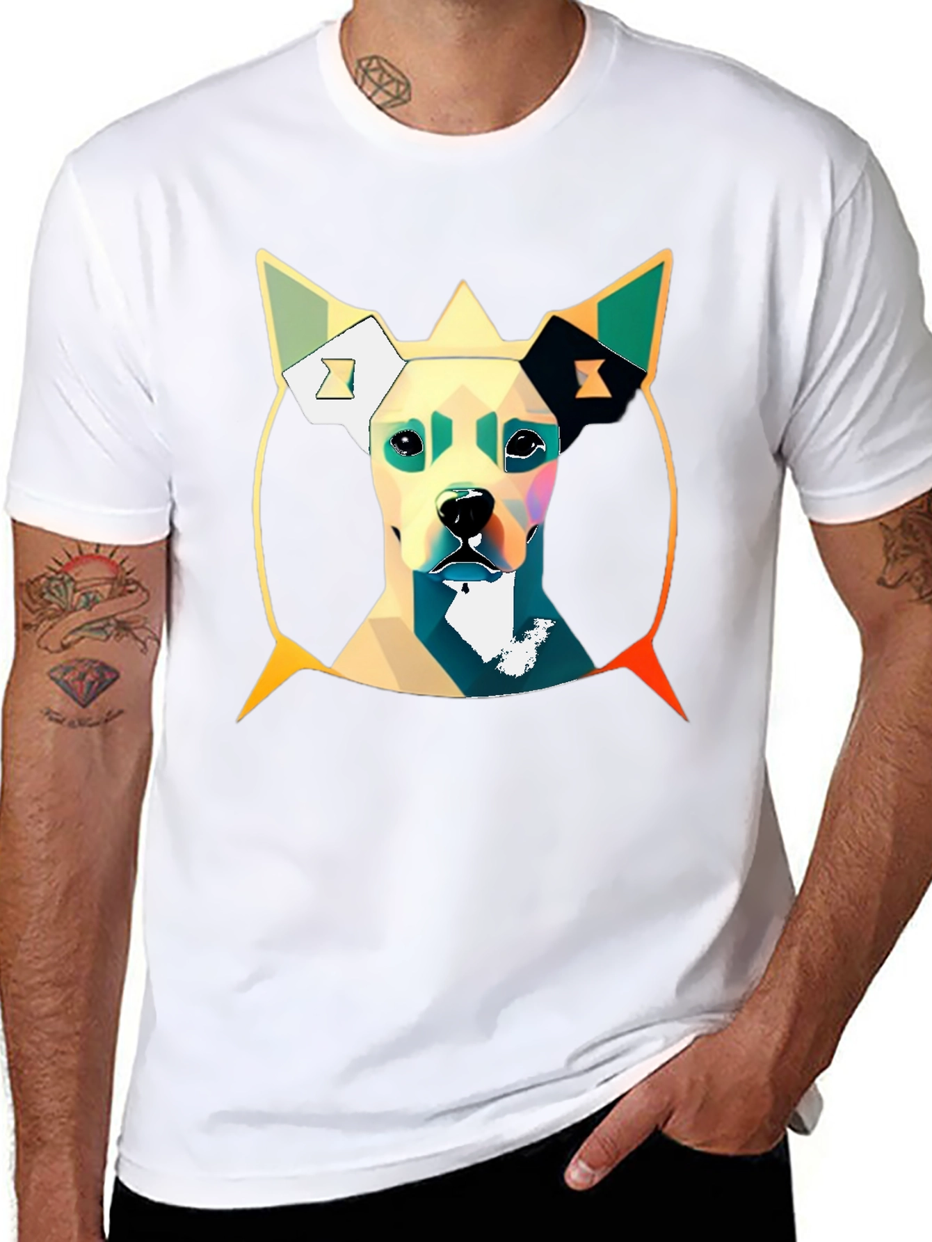 Geometric Dog Graphic Tee - Stylish Mens T-Shirt
