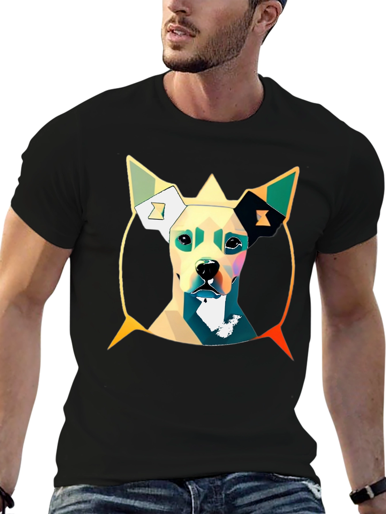 Geometric Dog Graphic Tee - Stylish Mens T-Shirt