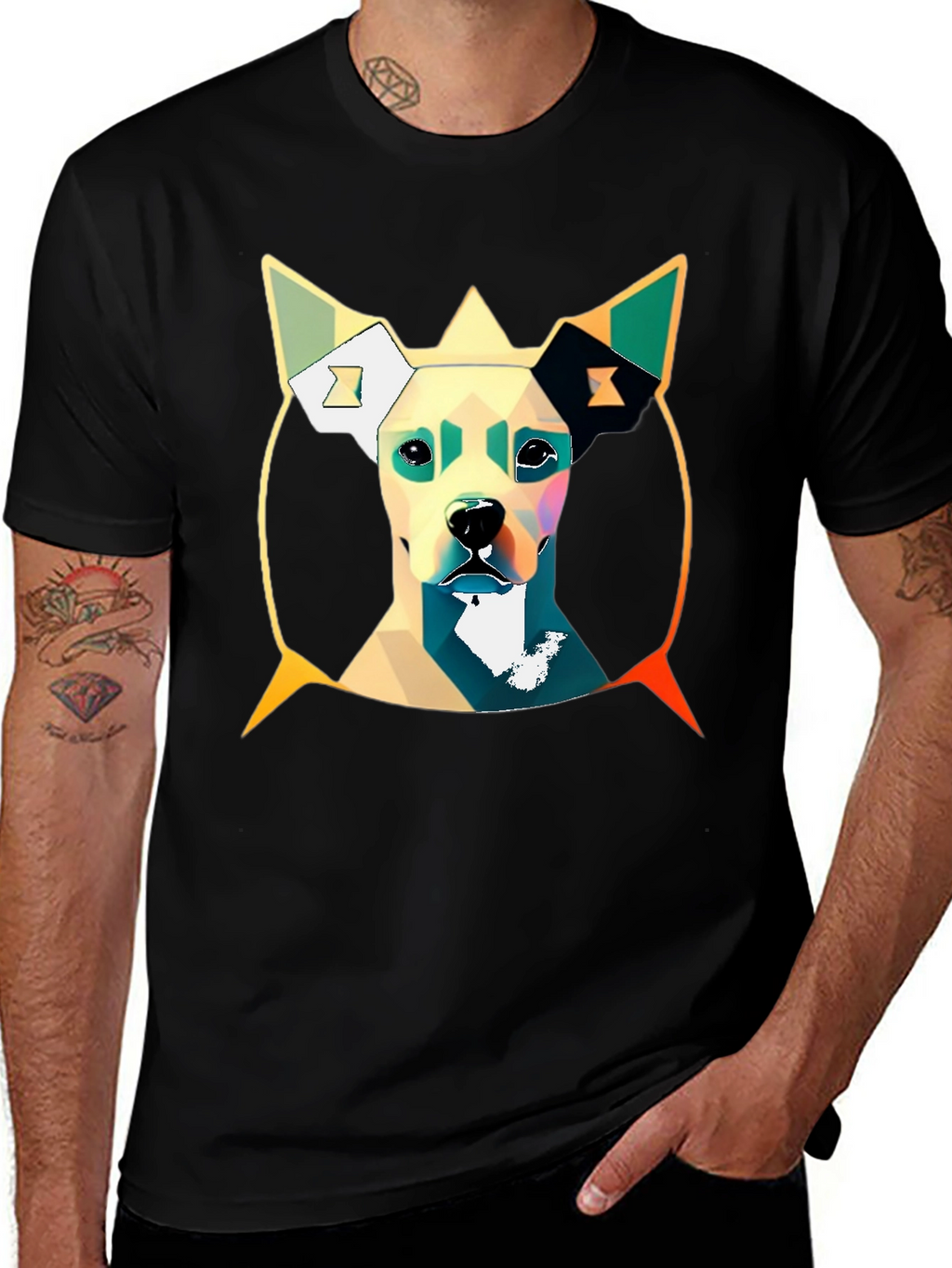 Geometric Dog Graphic Tee - Stylish Mens T-Shirt