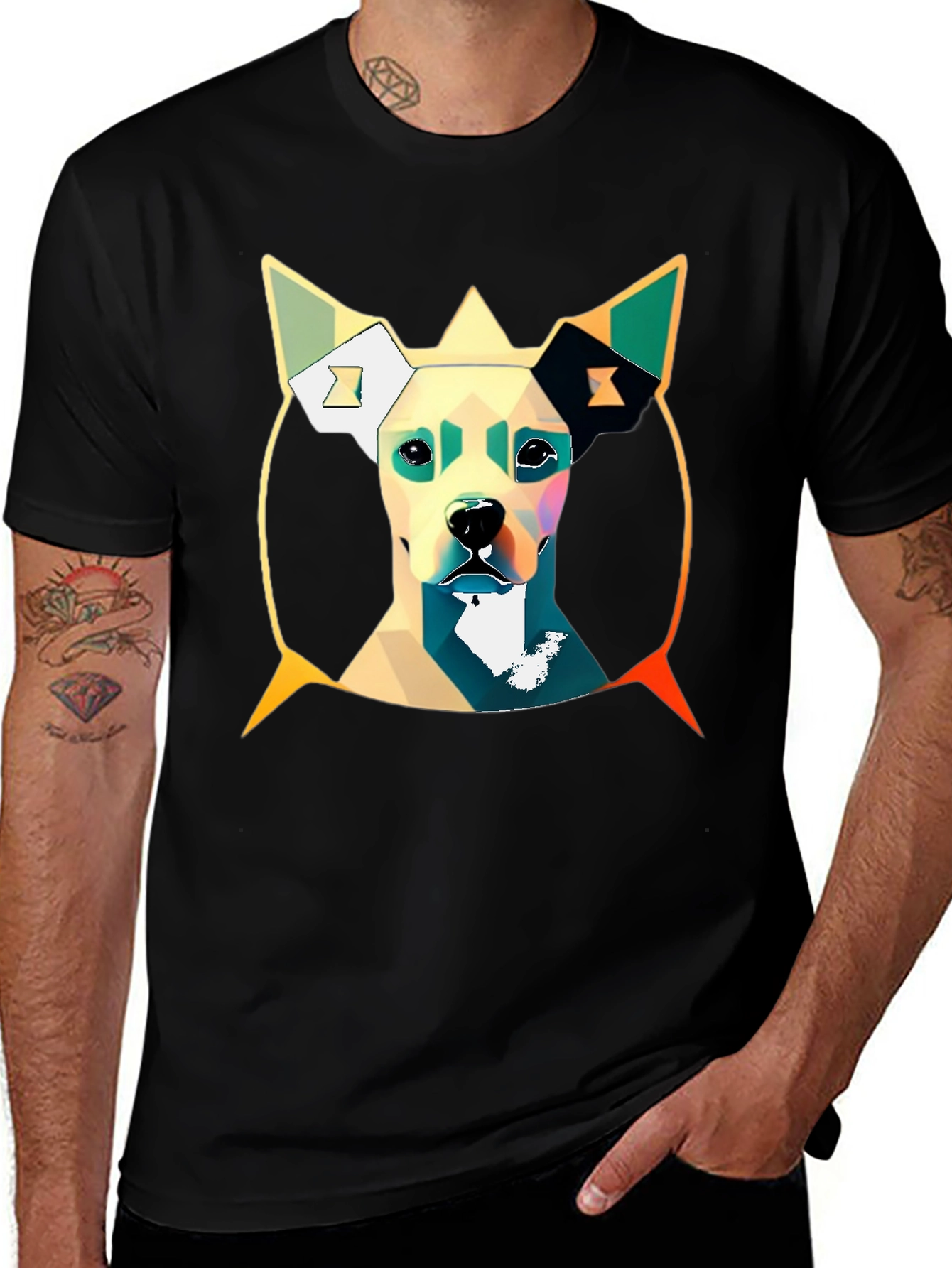 Geometric Dog Graphic Tee - Stylish Mens T-Shirt