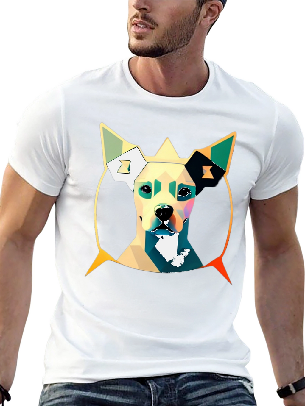 Geometric Dog Graphic Tee - Stylish Mens T-Shirt