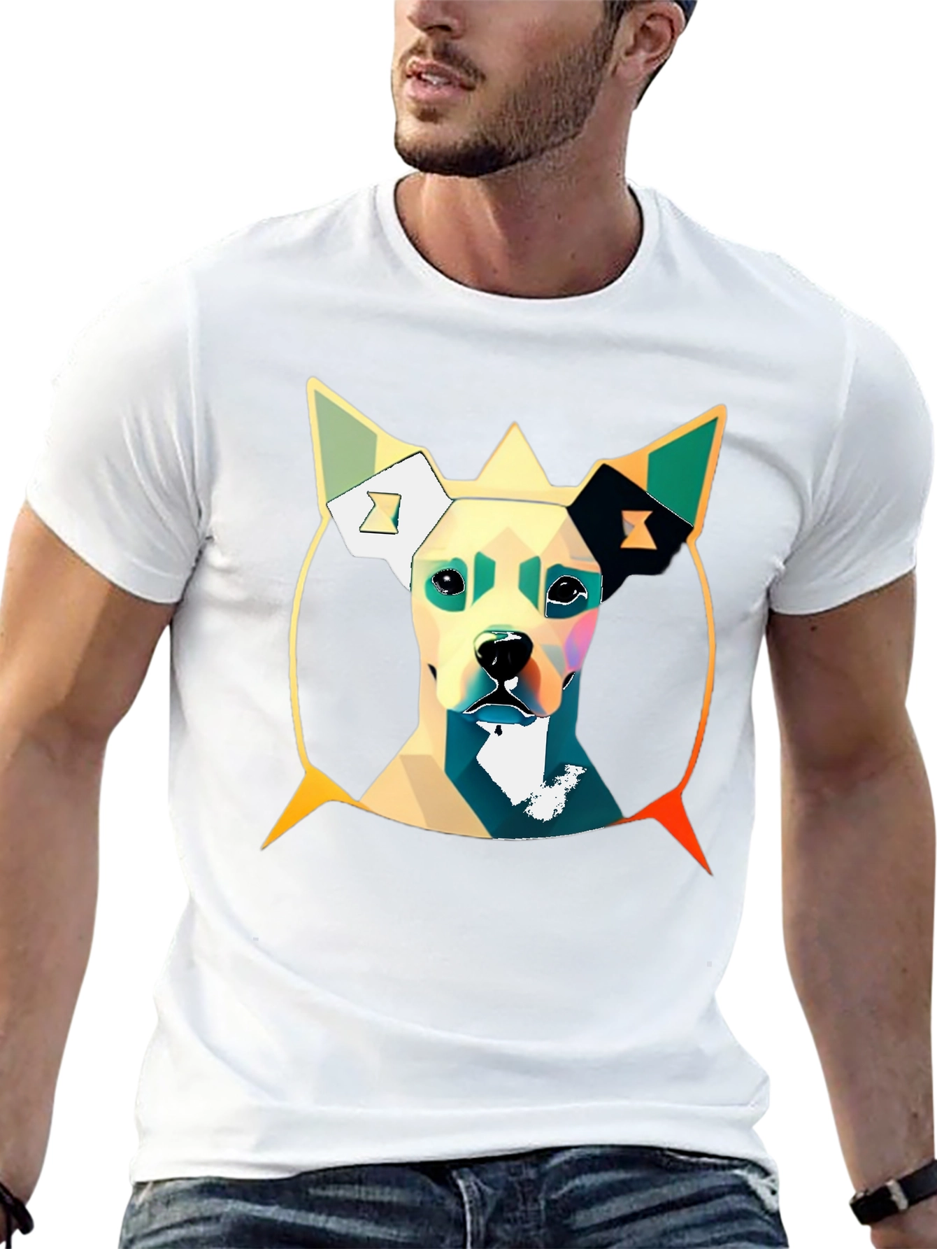 Geometric Dog Graphic Tee - Stylish Mens T-Shirt