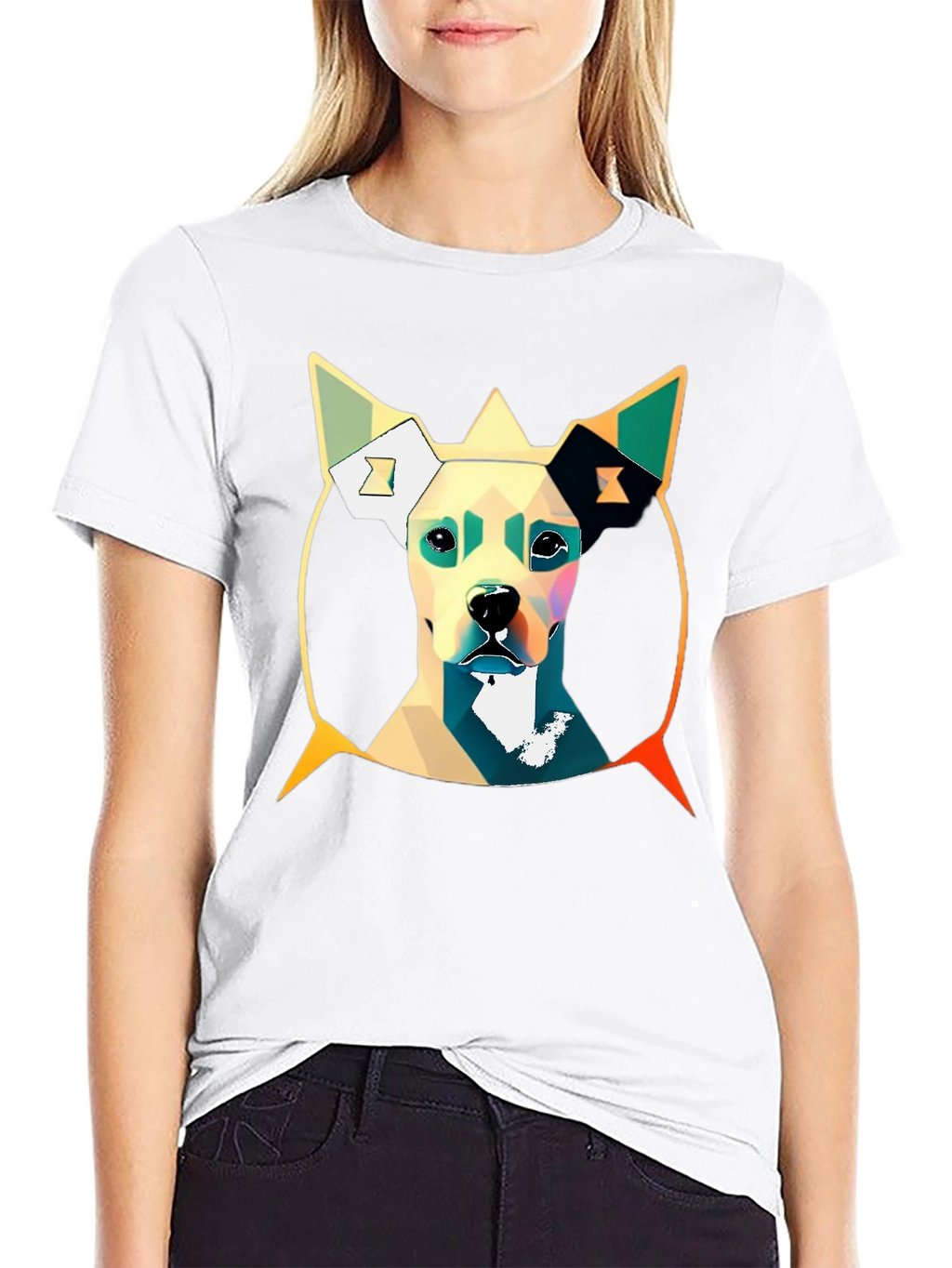Geometric Dog Graphic Tee - Stylish Mens T-Shirt