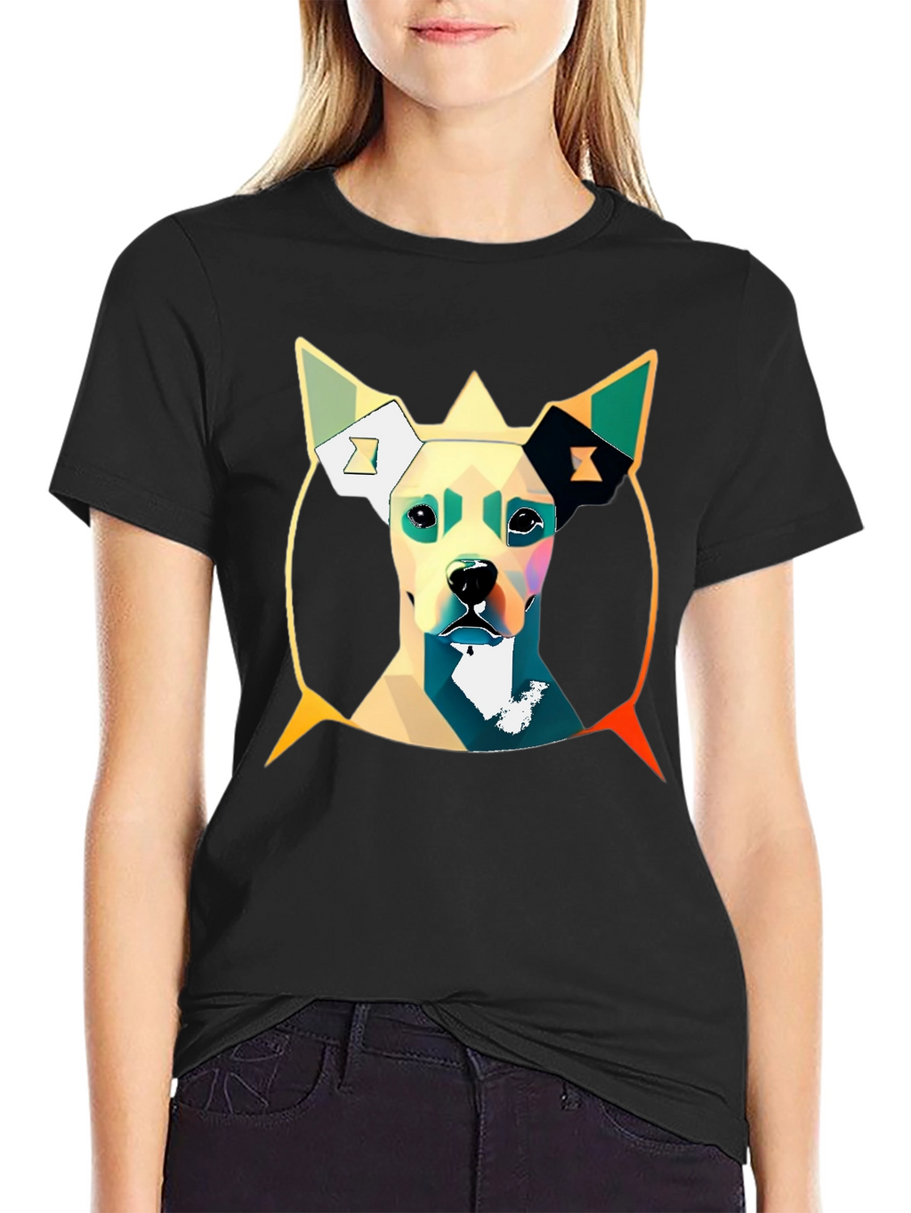 Geometric Dog Graphic Tee - Stylish Mens T-Shirt