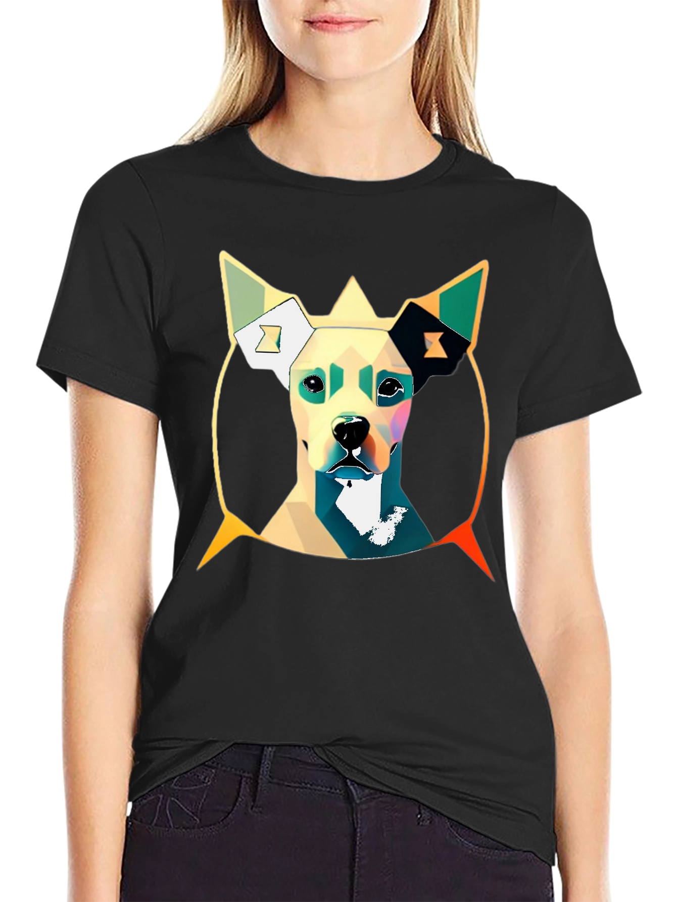 Geometric Dog Graphic Tee - Stylish Mens T-Shirt