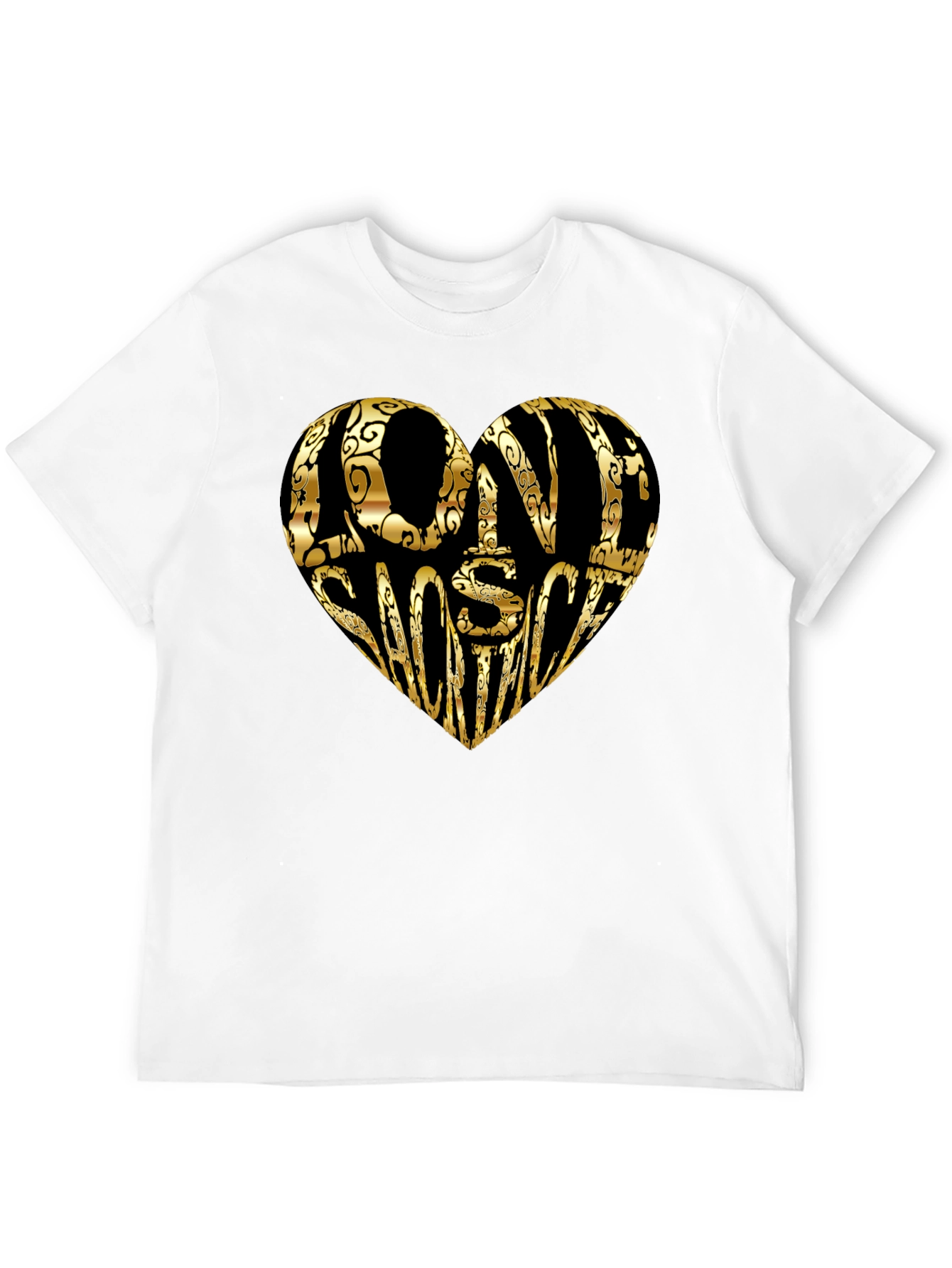 Gold LOVE SHOOTING Heart Black T-Shirt