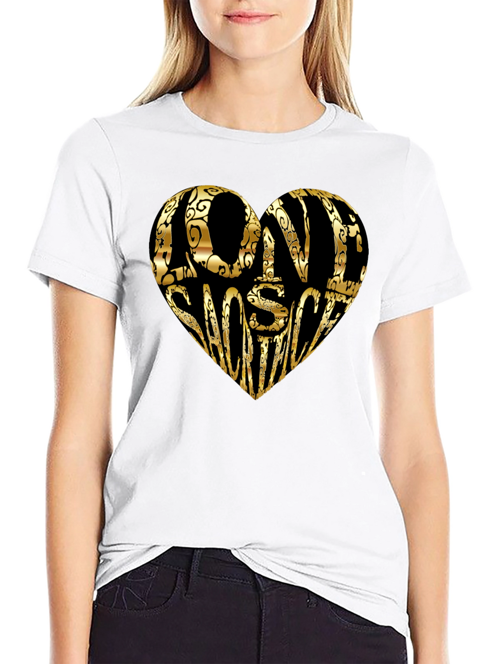 Gold LOVE SHOOTING Heart Black T-Shirt