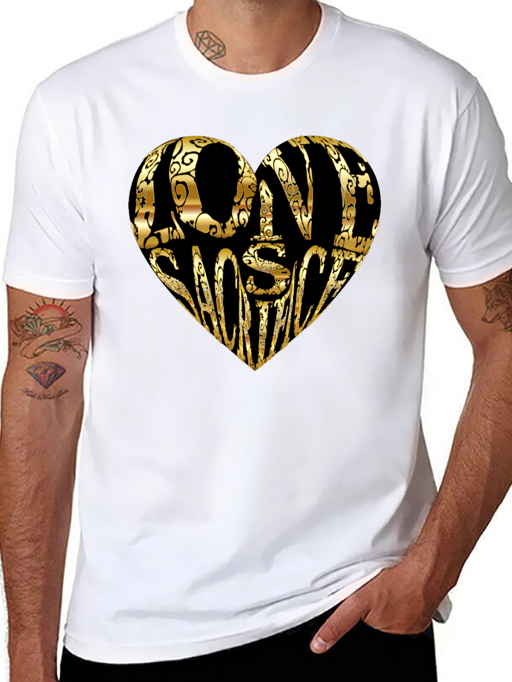 Gold LOVE SHOOTING Heart Black T-Shirt