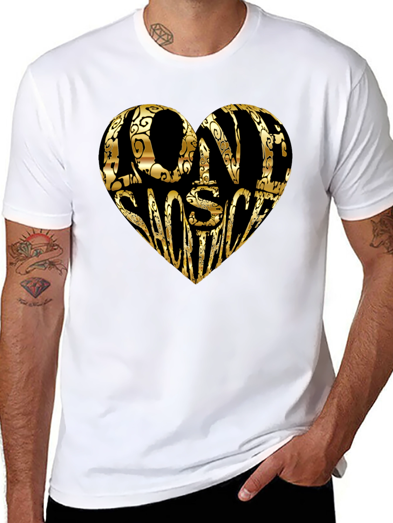 Gold LOVE SHOOTING Heart Black T-Shirt