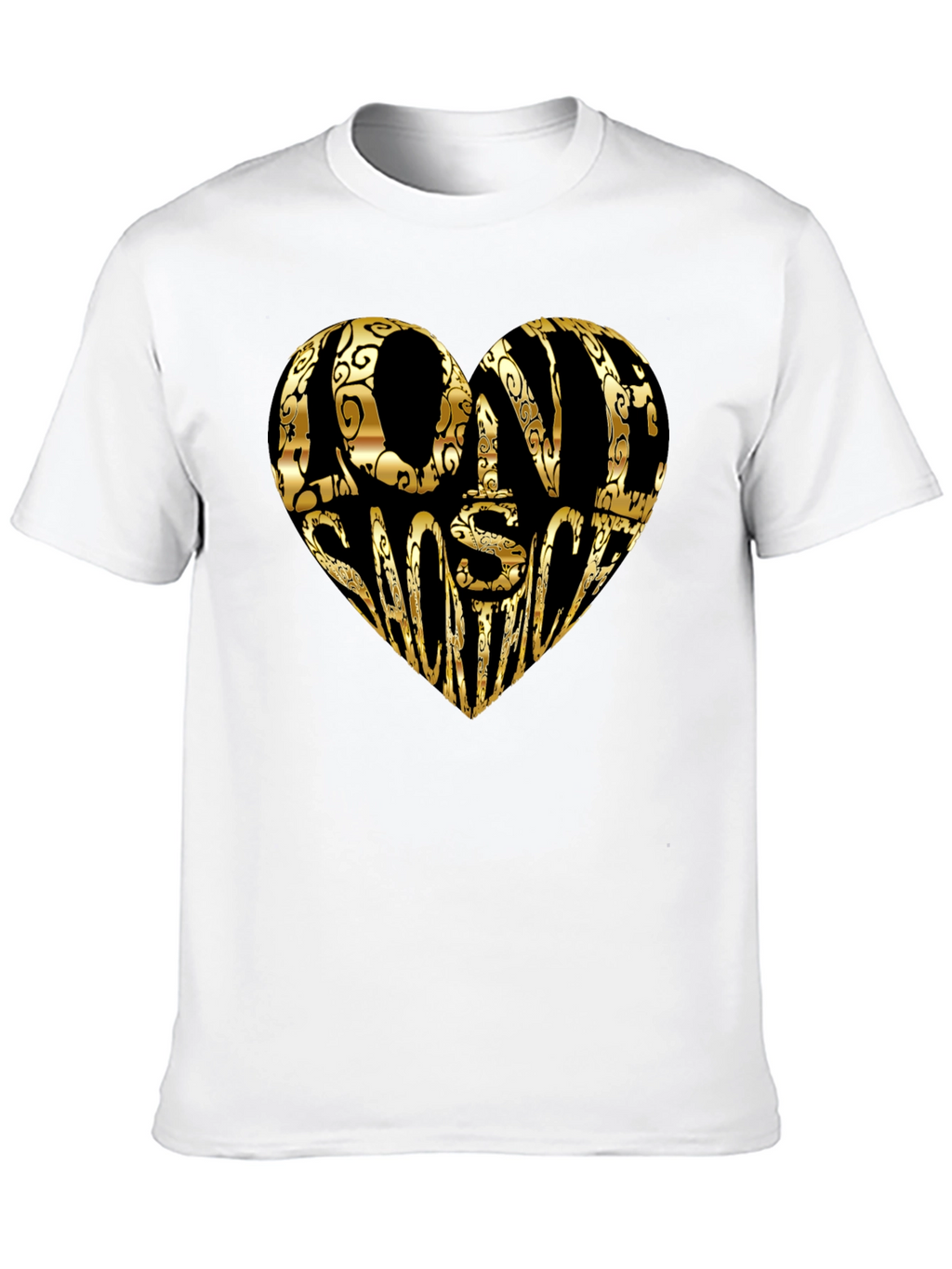 Gold LOVE SHOOTING Heart Black T-Shirt